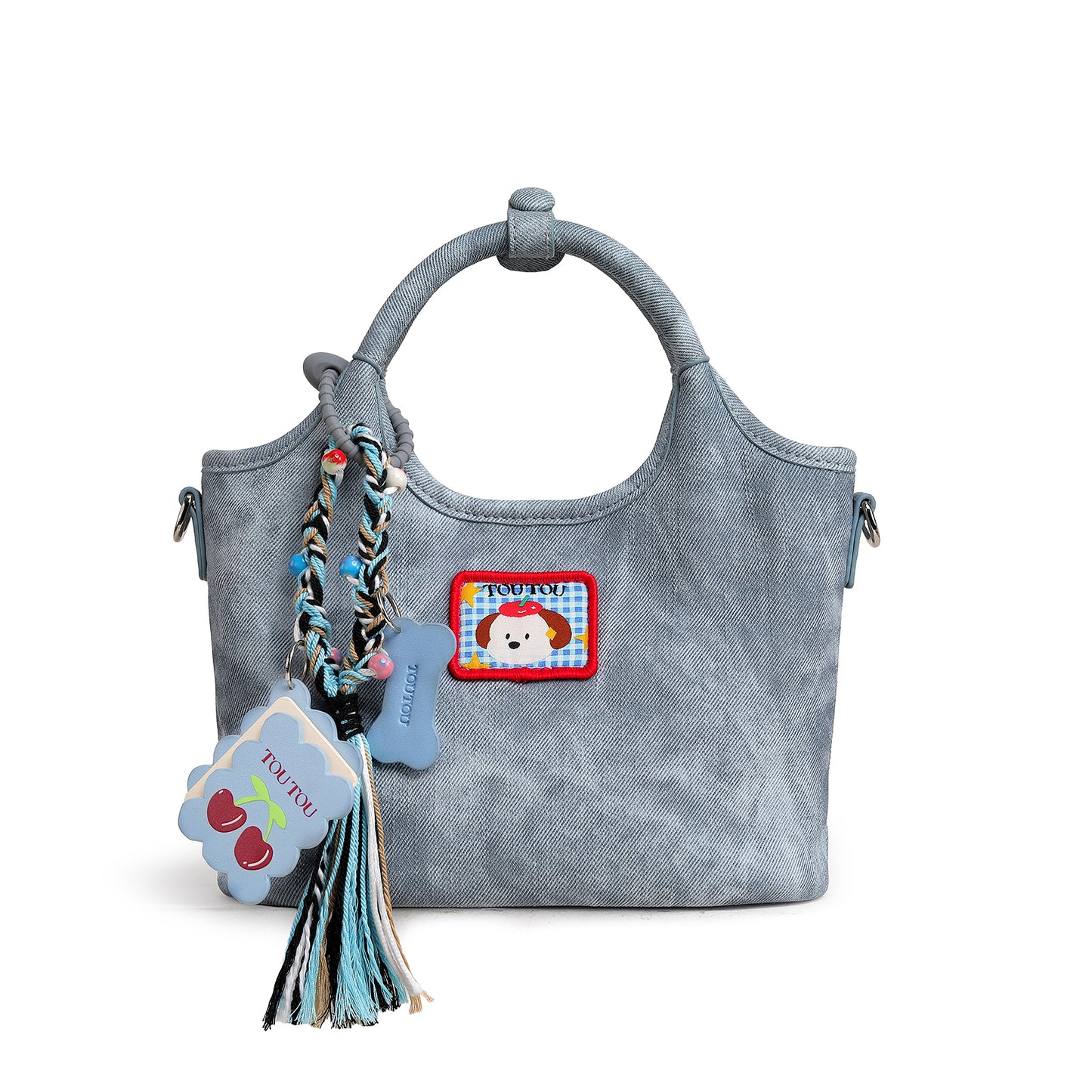 TOUTOU Cute Cartoon Dog Mini Tote Bag - Microfiber Leather Handbag with Removable Strap