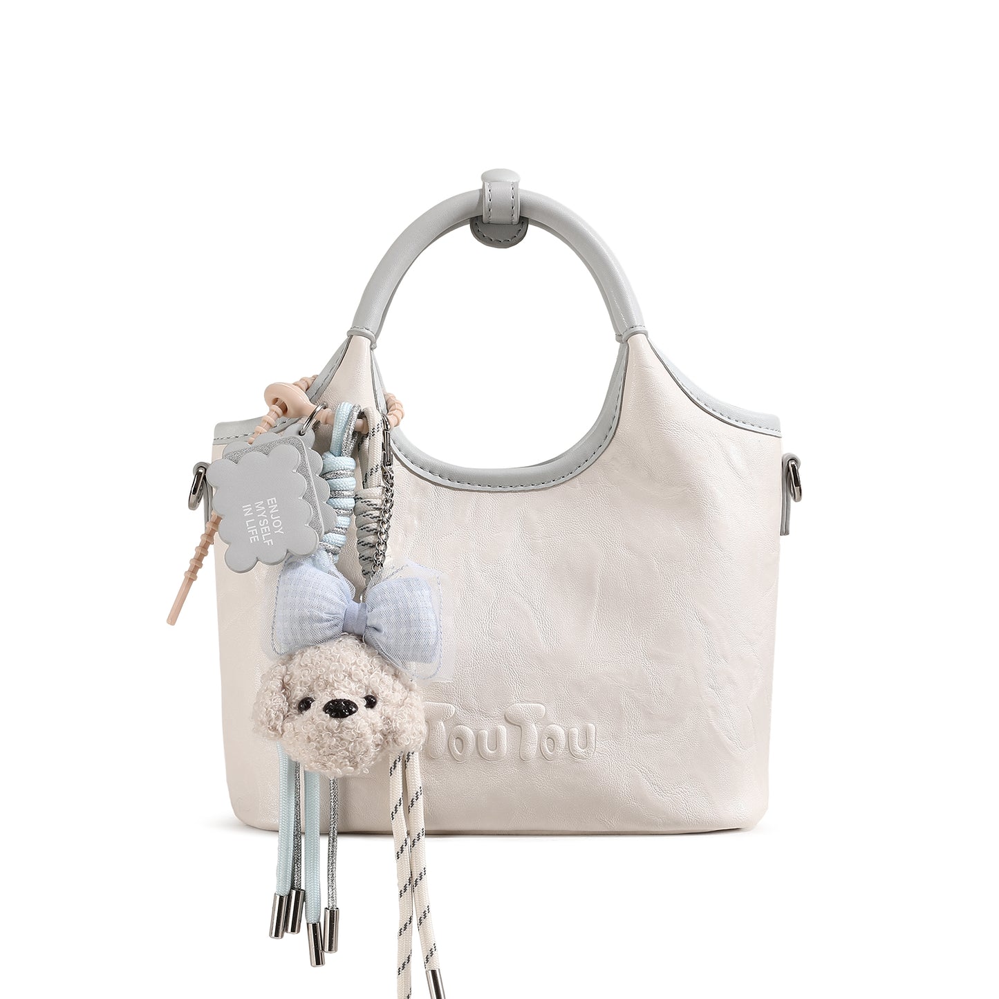 TOUTOU Cute Cartoon Dog Mini Tote Bag - Microfiber Leather Handbag with Removable Strap