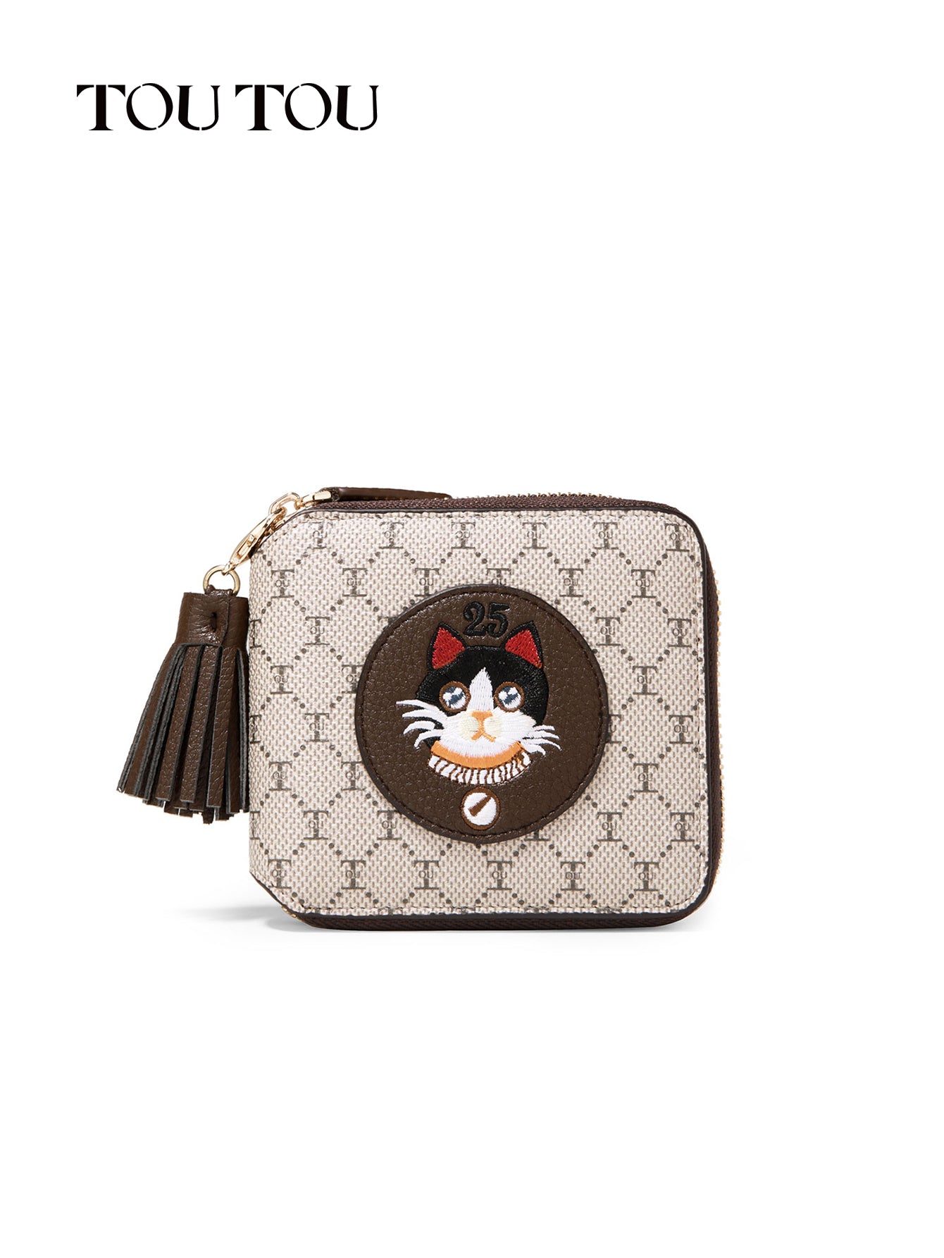 TOUTOU Cat - Embroidered Square Wallet: Vintage Charm