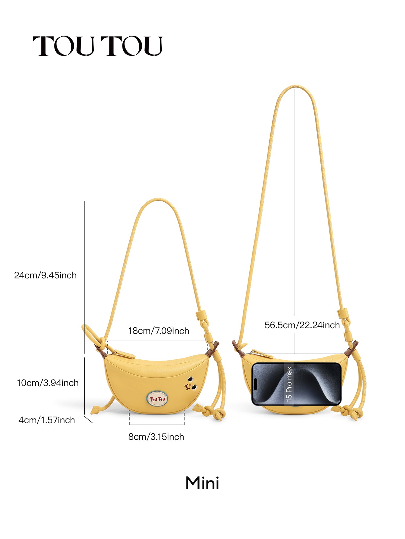 TOUTOU Banana - Shaped Crossbody Bag: Cute Yellow Design with Adjustable Strap