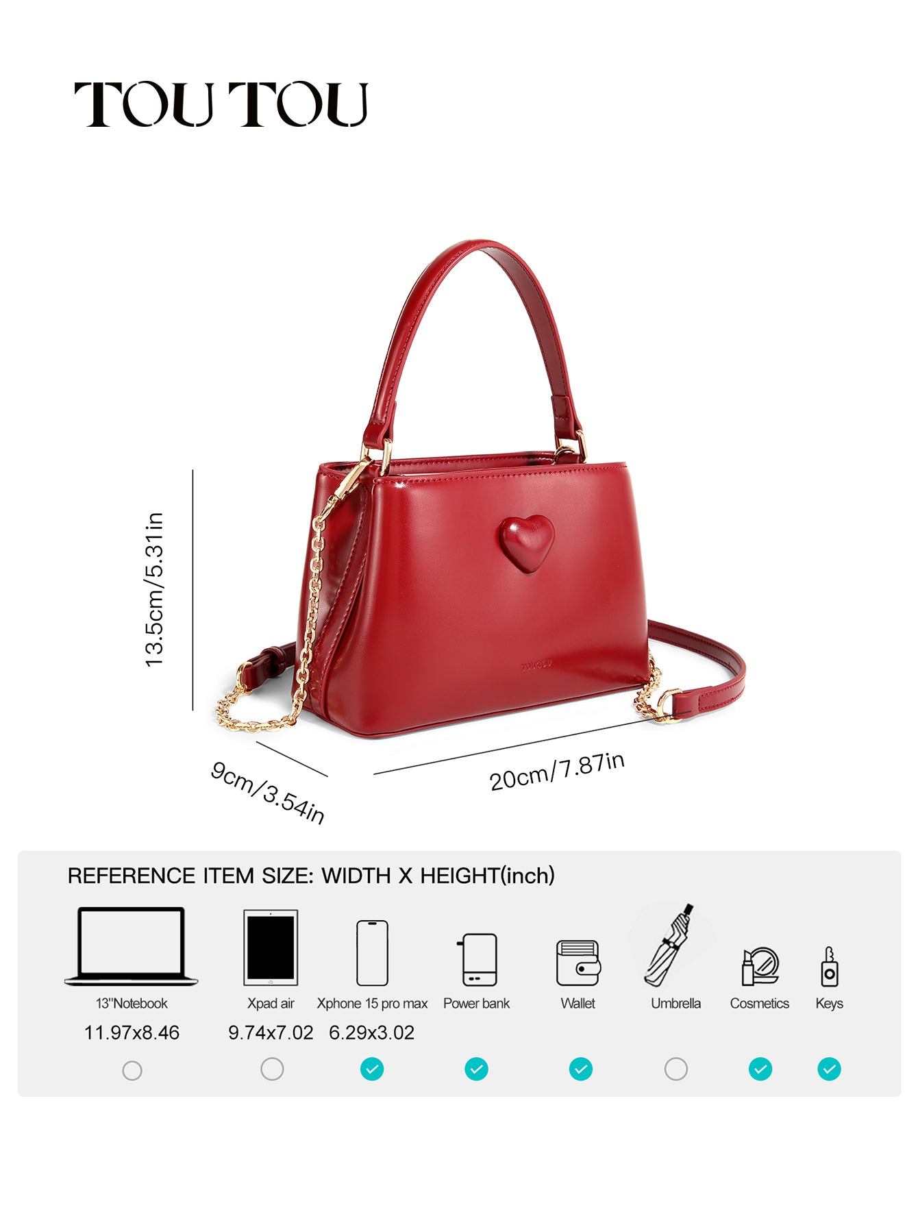 TOUTOU Red Heart - Accent Handbag: Elegant Design with Scarf Detail