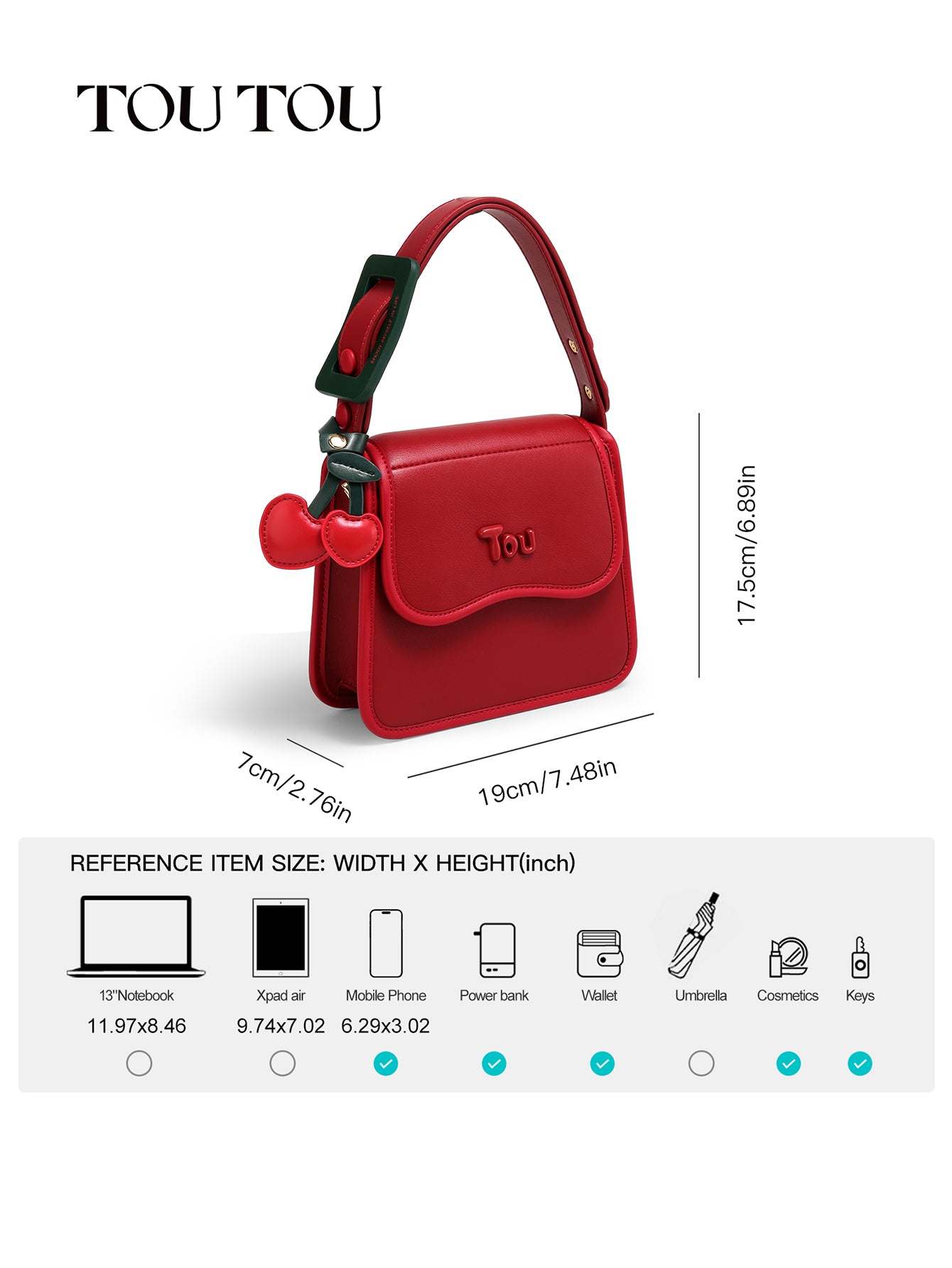 TOUTOU Red Cherry - Accent Shoulder Bag: Sweet & Stylish Design