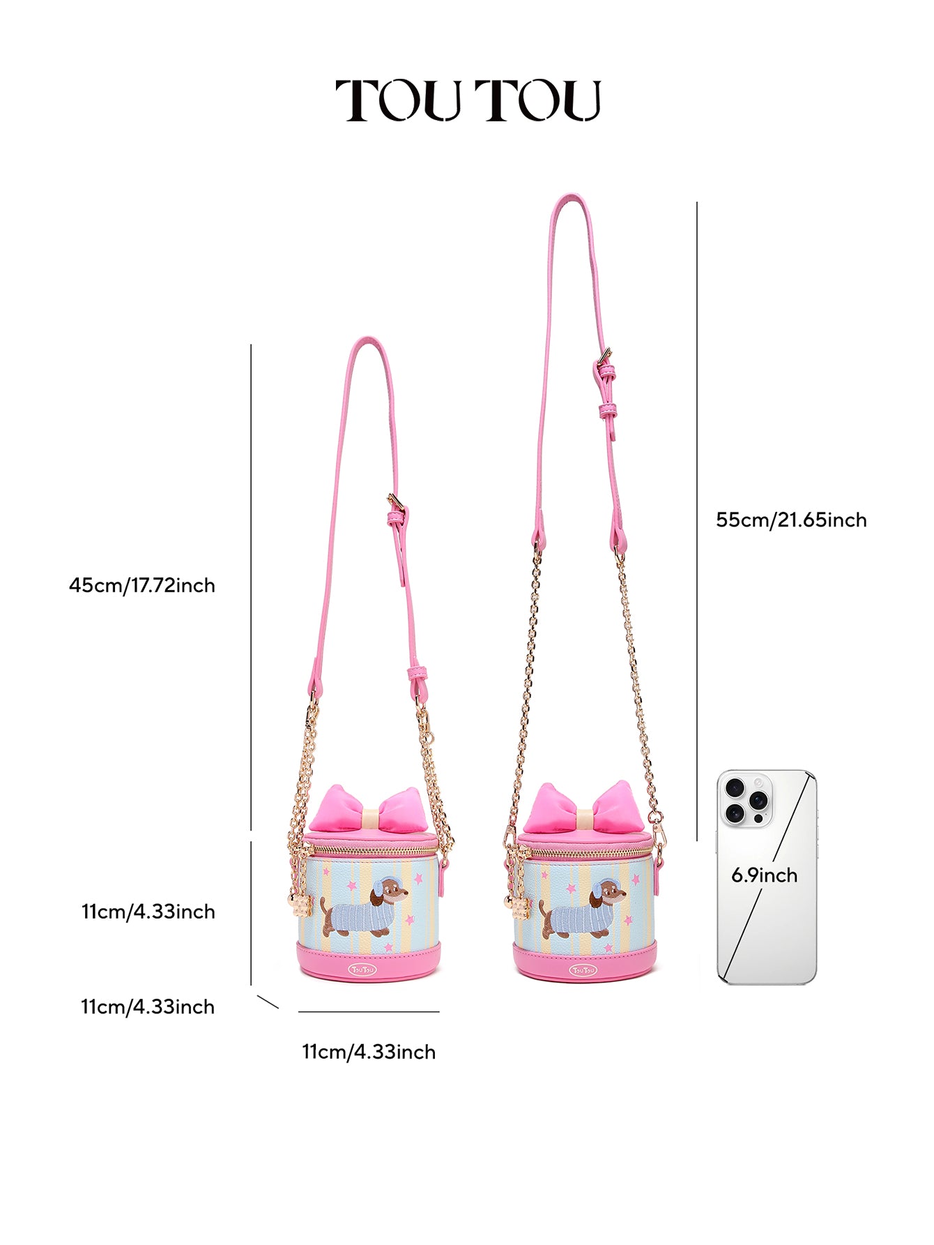 TOUTOU Cartoon Puppy Round Crossbody Bag: Cute Bow & Playful Design