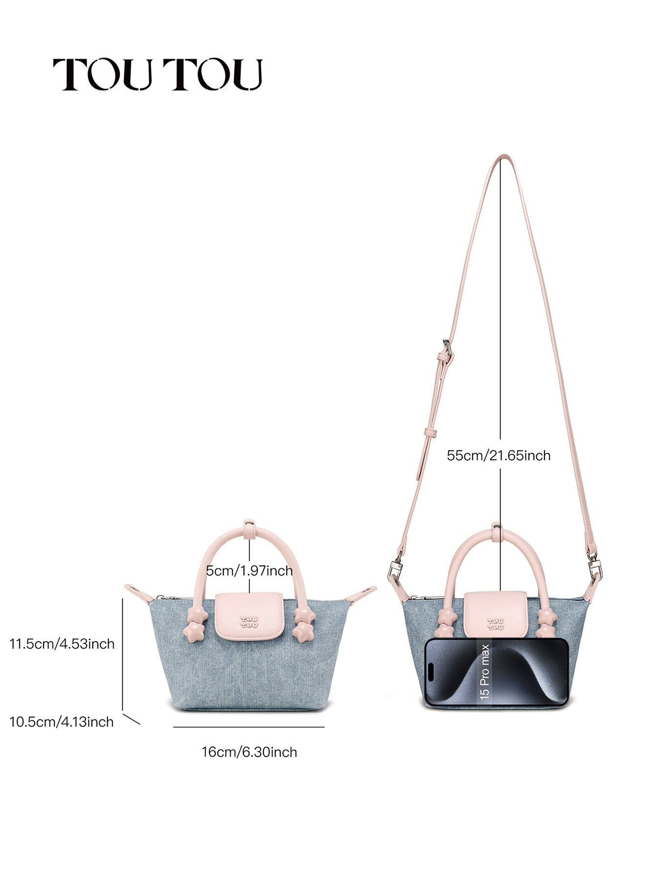 TOUTOU Denim Crossbody Bag: Sweet & Compact