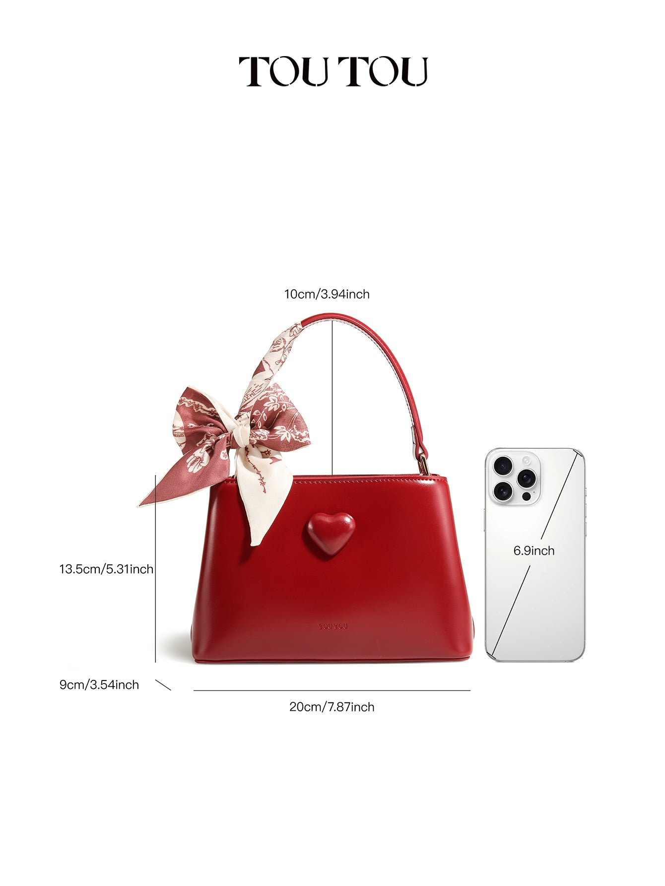 TOUTOU Red Heart - Accent Handbag: Elegant Design with Scarf Detail