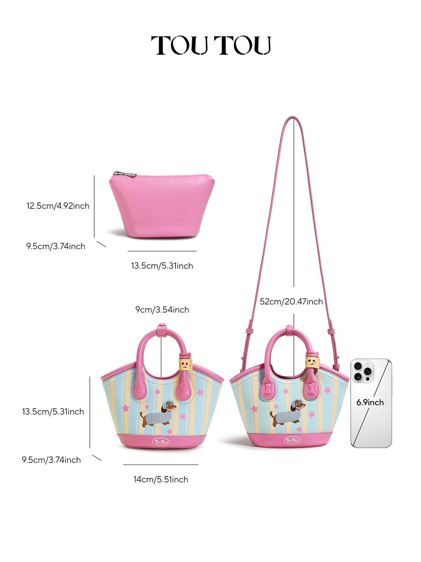 TOUTOU Cartoon Puppy Printed Handbag: Playful Design & Multi - Carry
