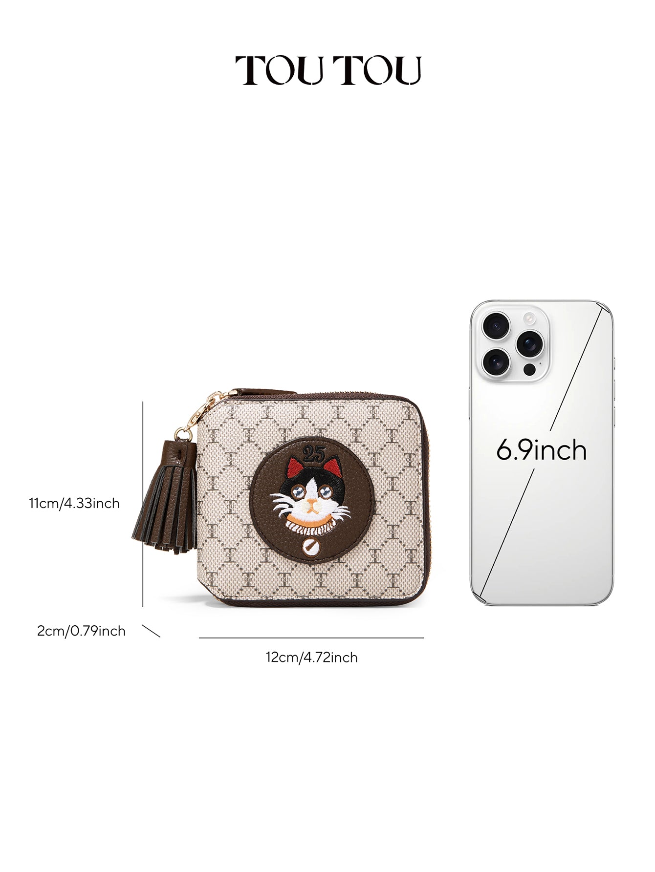 TOUTOU Cat - Embroidered Square Wallet: Vintage Charm