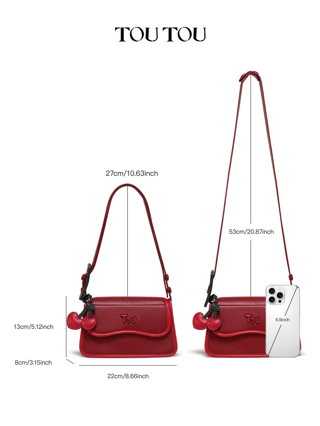 TOUTOU Red Cherry Decor Shoulder Bag: Chic & Playful Design