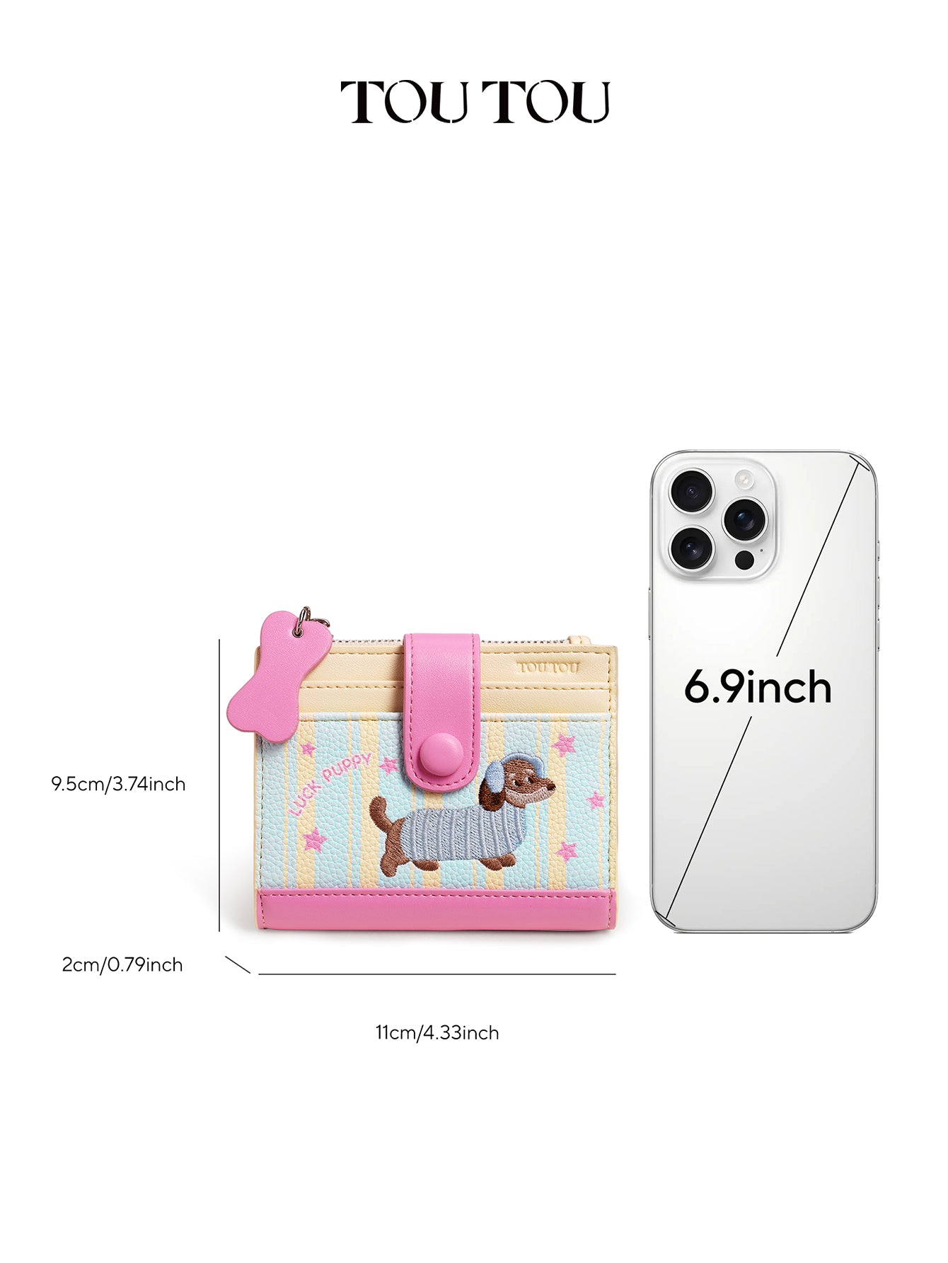 TOUTOU Cartoon Puppy Short Wallet: Cute Embroidery & Compact Design