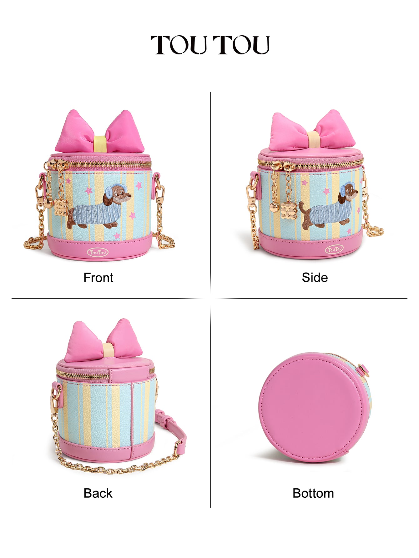 TOUTOU Cartoon Puppy Round Crossbody Bag: Cute Bow & Playful Design