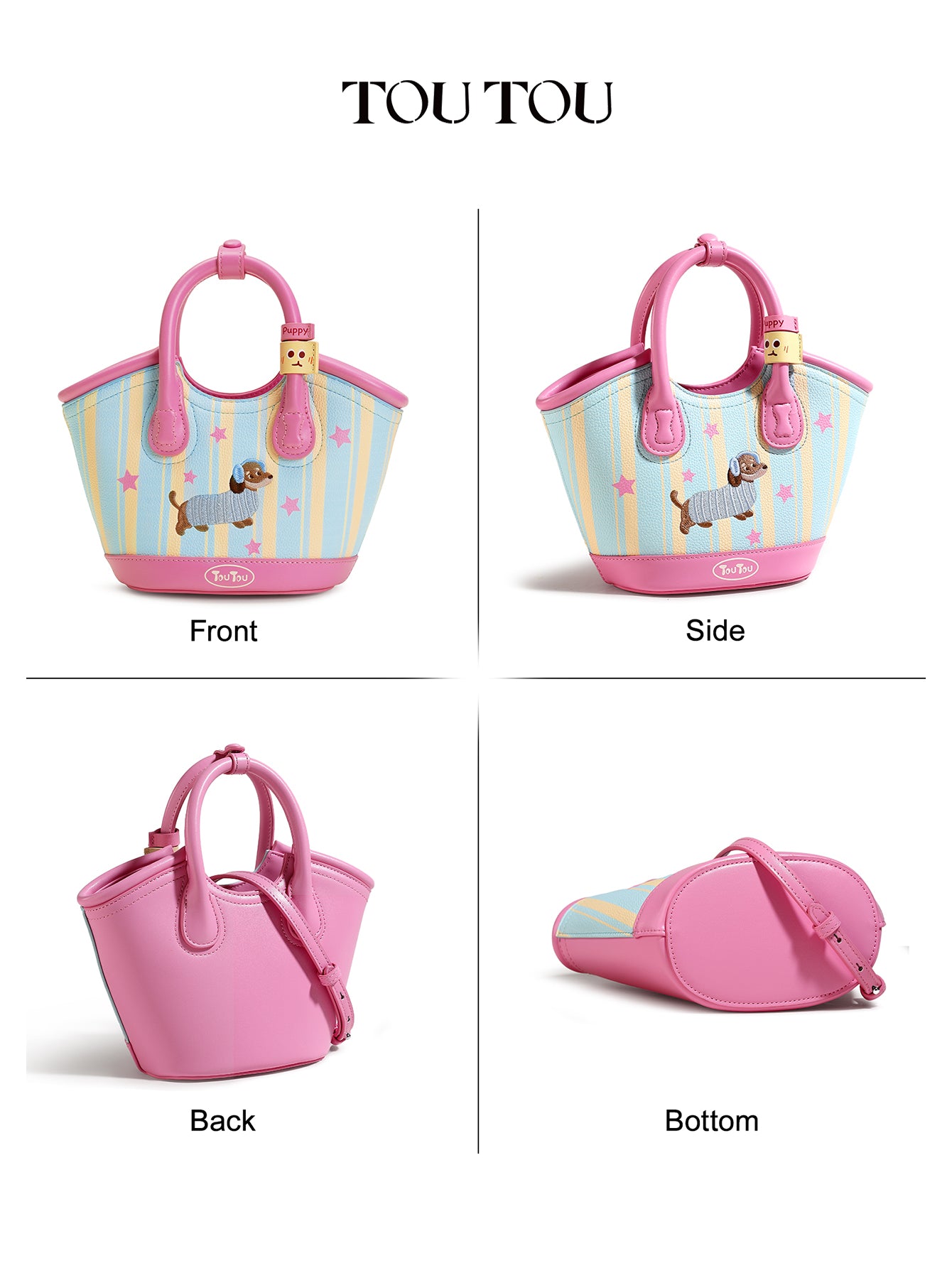 TOUTOU Cartoon Puppy Printed Handbag: Playful Design & Multi - Carry