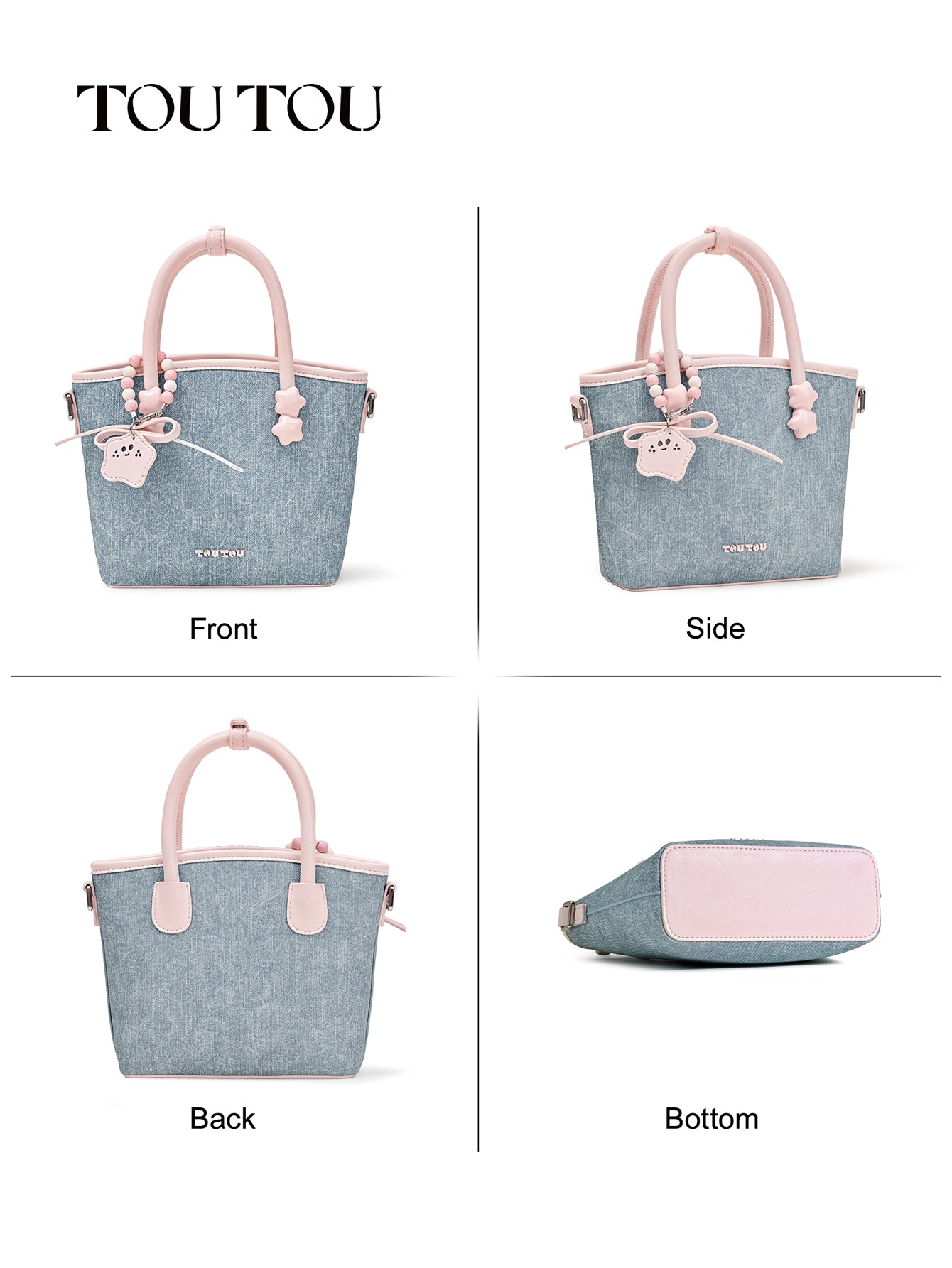 TOUTOU Denim & Pink Tote Bag: Your Sweet, Stylish Sidekick