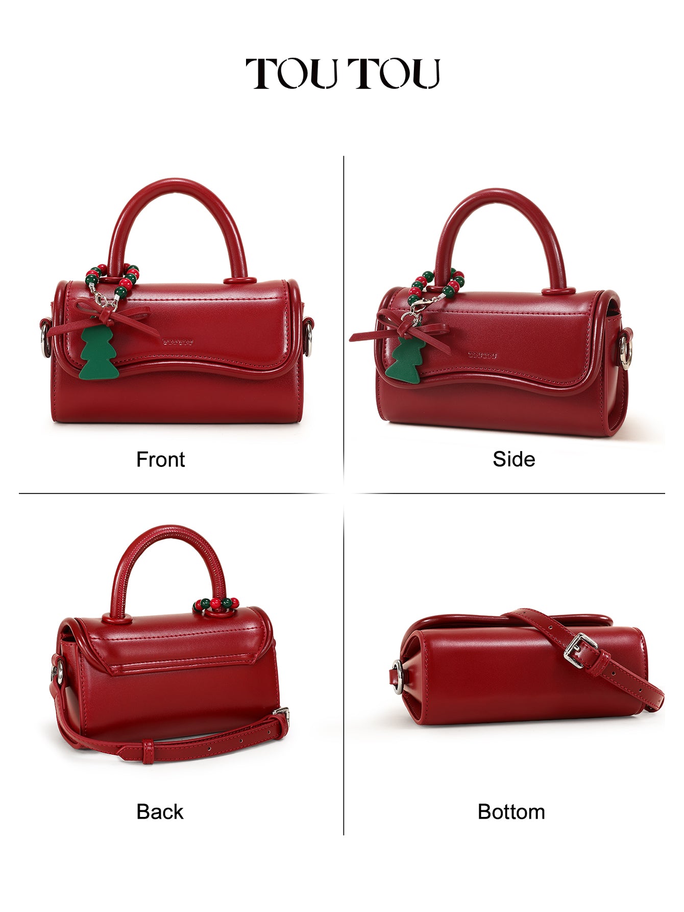 TOUTOU Christmas Tree Decor Faux Leather Handbag - Mini Top Handle & Crossbody Bag for Women