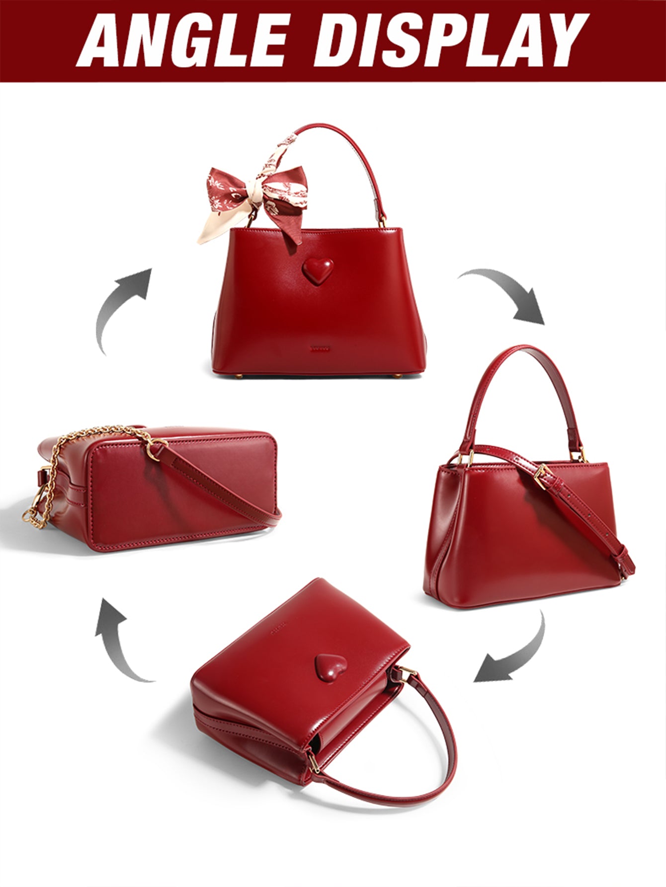 TOUTOU Red Heart - Accent Handbag: Elegant Design with Scarf Detail