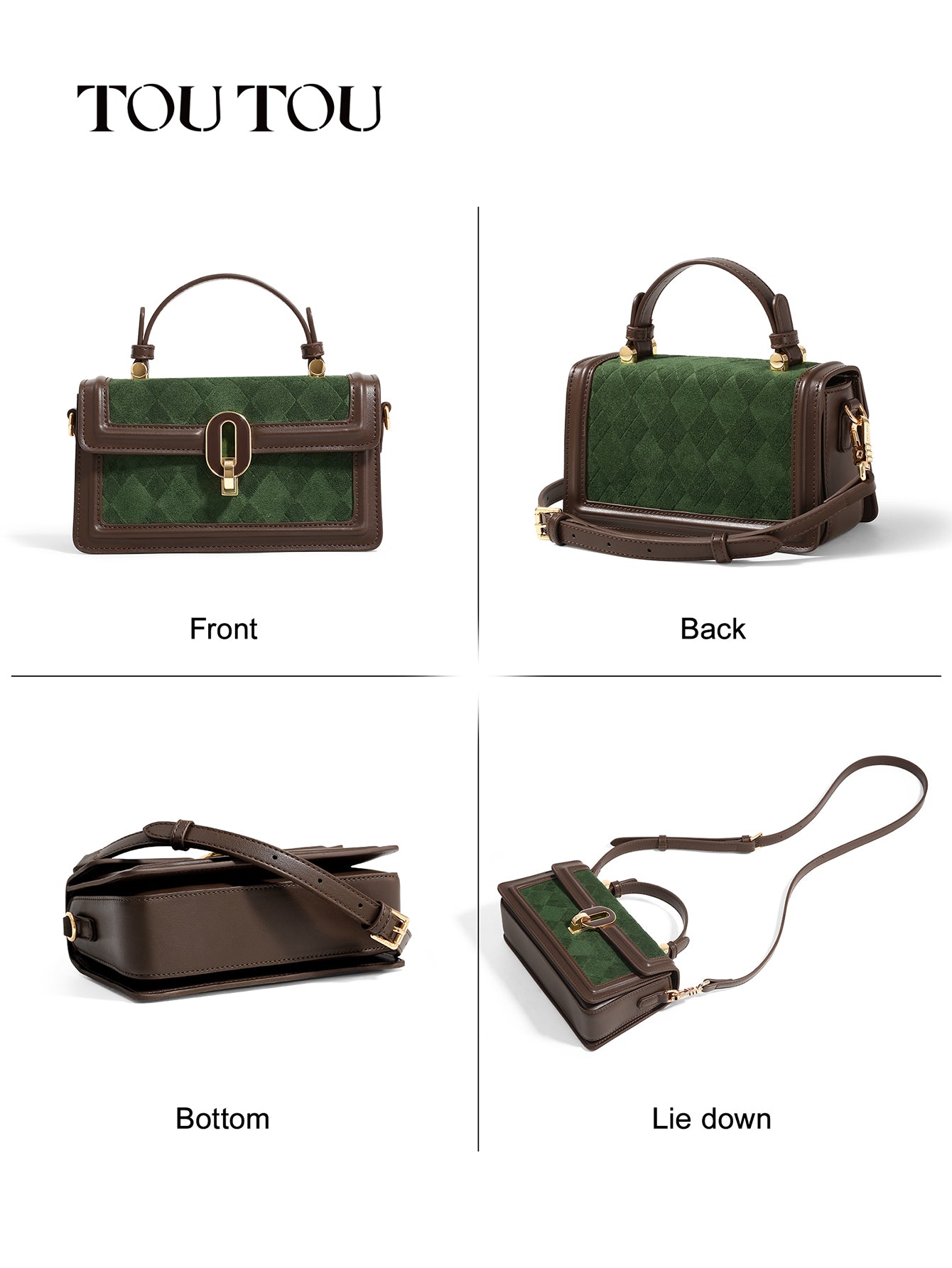 TOUTOU Suede - Paneled Top - Handbag: Retro - Chic Elegance