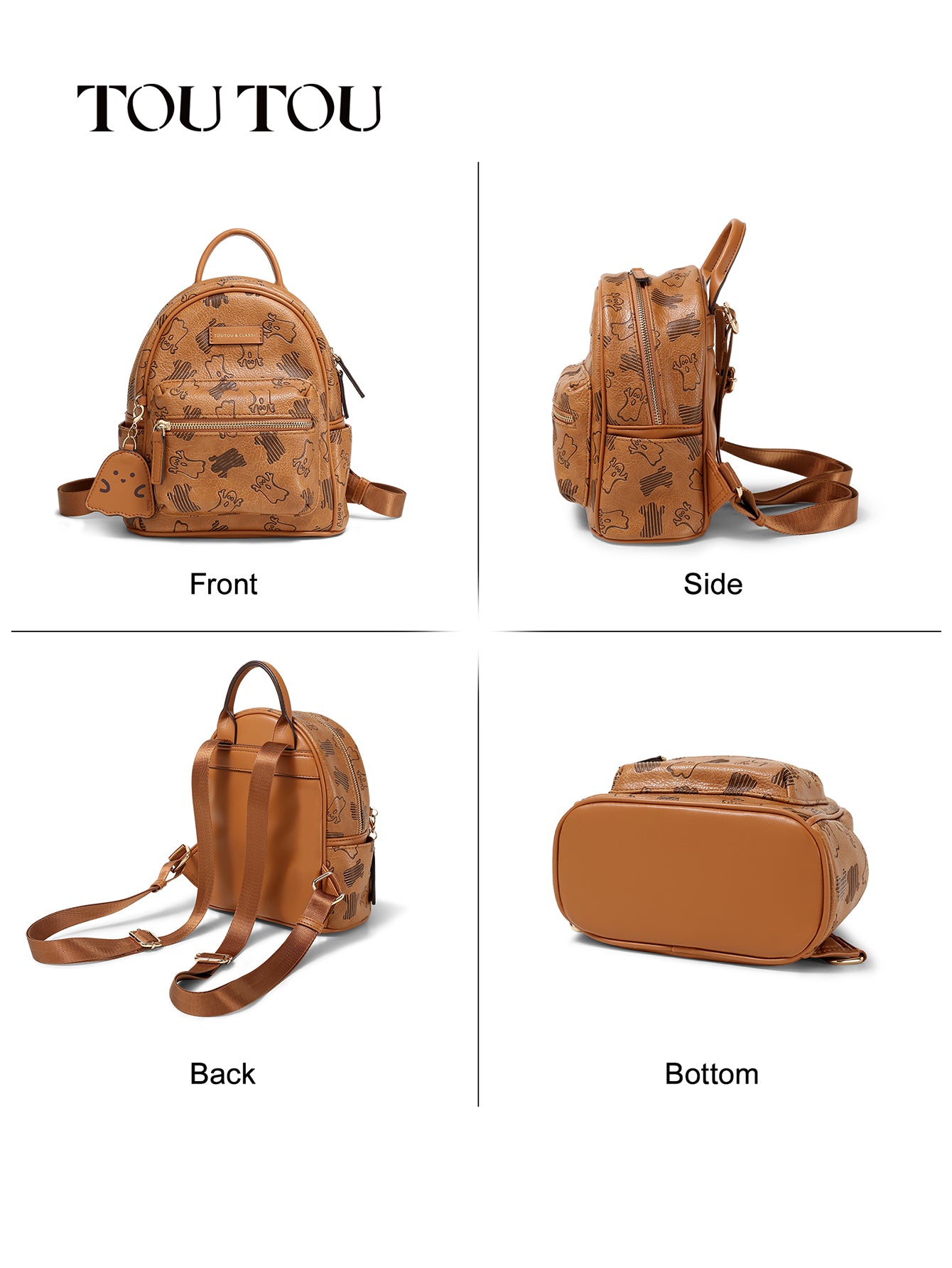 TOUTOU Cartoon - Print Mini Backpack: Cute & Compact Daily Bag