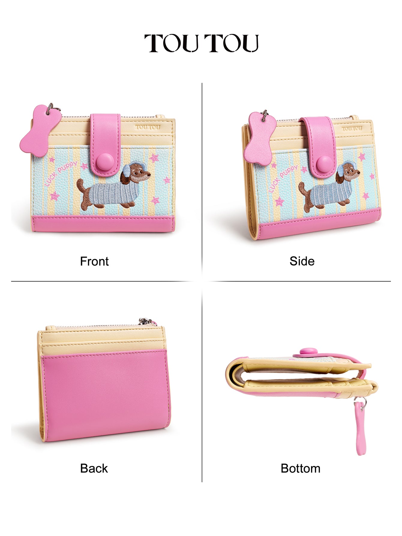 TOUTOU Cartoon Puppy Short Wallet: Cute Embroidery & Compact Design