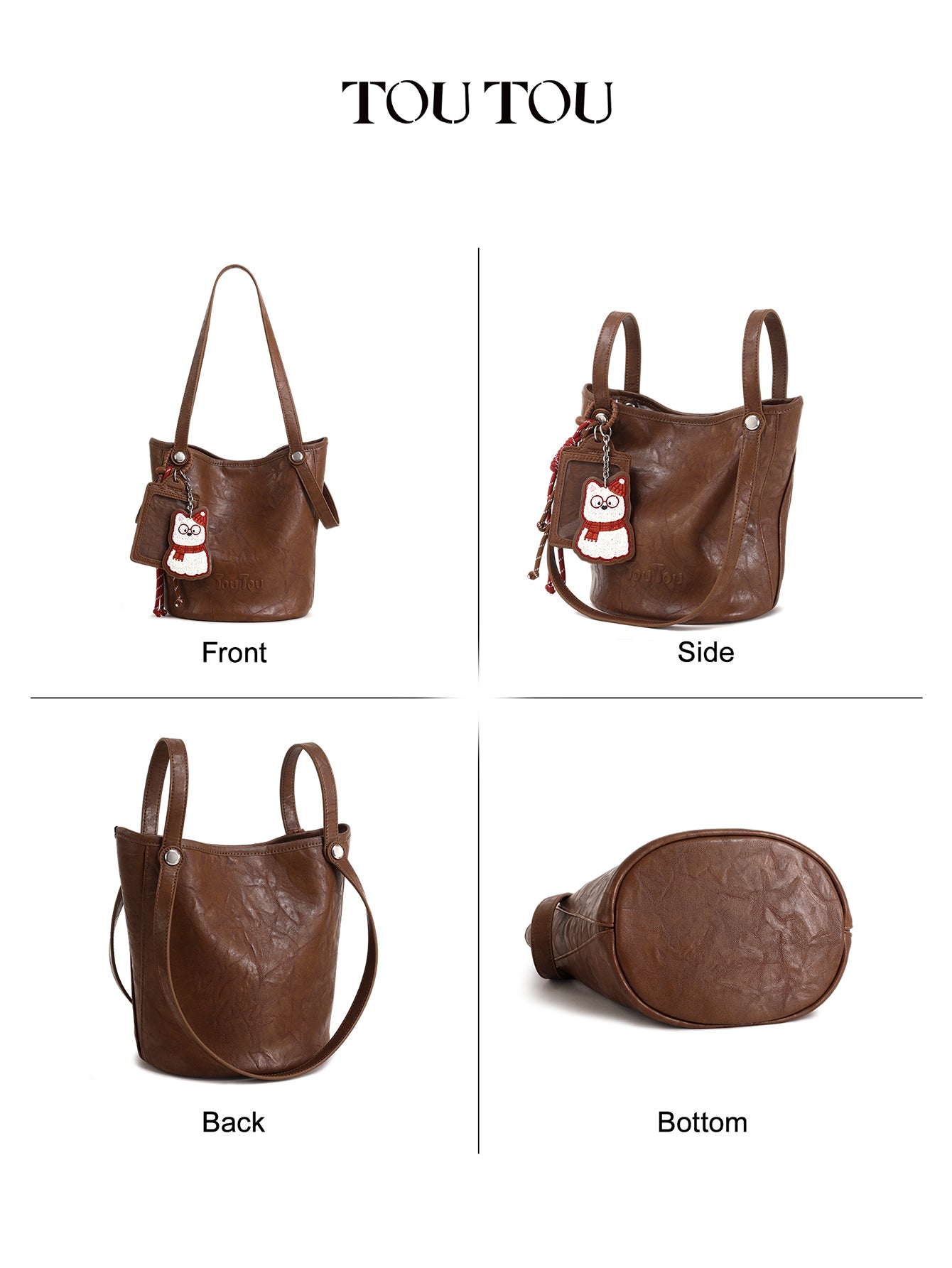 TOUTOU Vintage - Style Bucket Bag with Cute Cat Pendant: Chic & Playful
