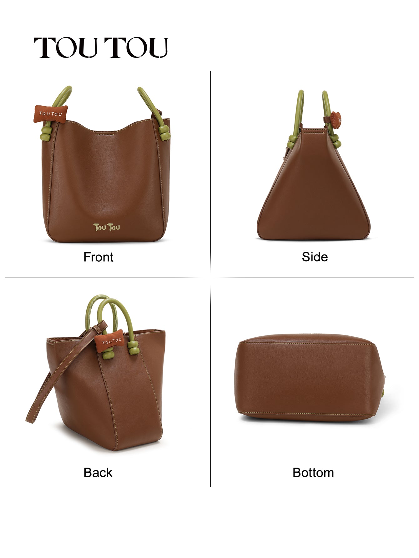 TOUTOU Brown Bucket Bag: Contrast - Color Handles & Versatile Carry