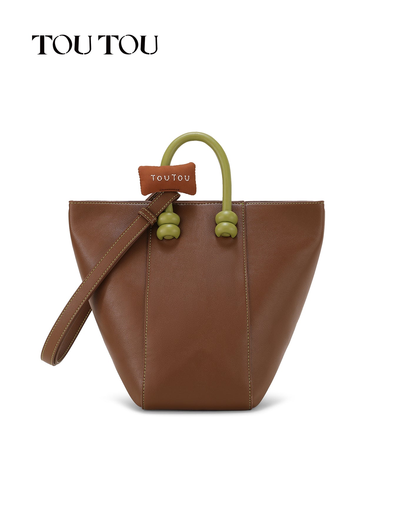 TOUTOU Brown Bucket Bag: Contrast - Color Handles & Versatile Carry