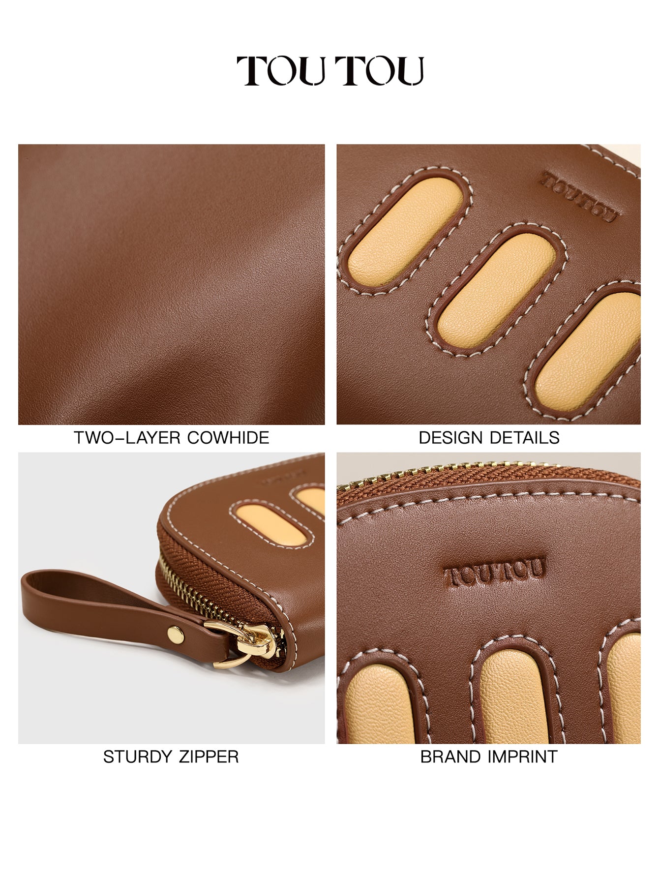 TOUTOU Brown Two - Layer Cowhide Card Holder: Compact & Stylish Organizer