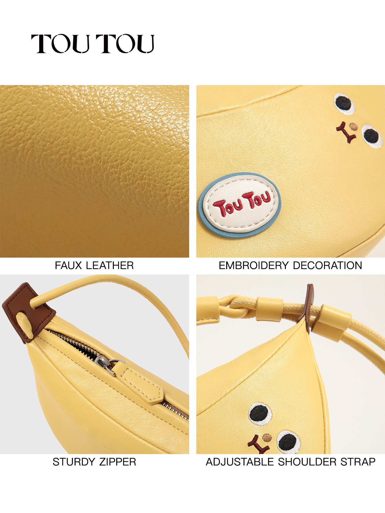 TOUTOU Banana - Shaped Crossbody Bag: Cute Yellow Design with Adjustable Strap