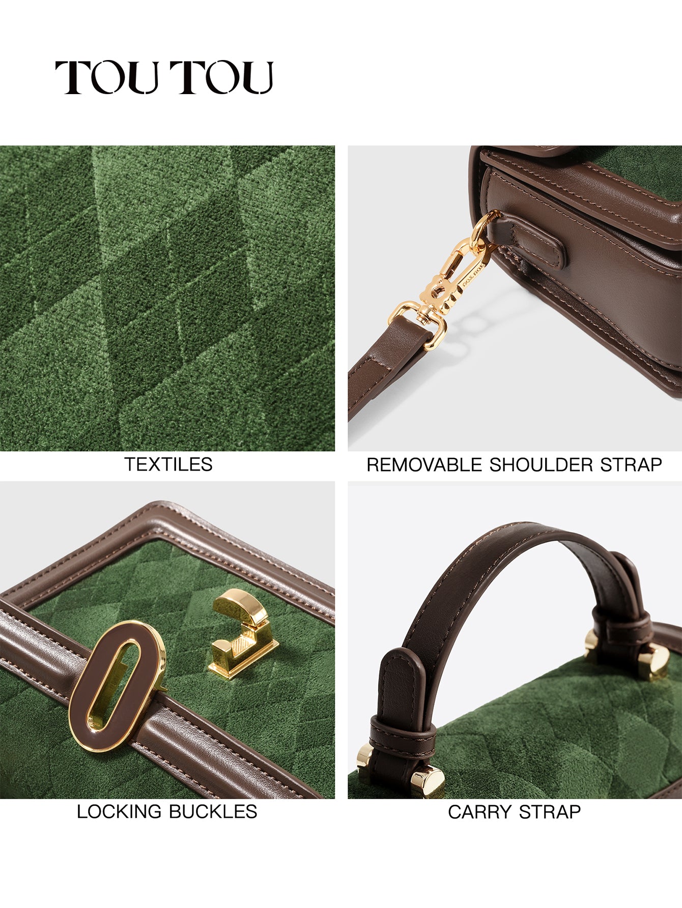 TOUTOU Suede - Paneled Top - Handbag: Retro - Chic Elegance