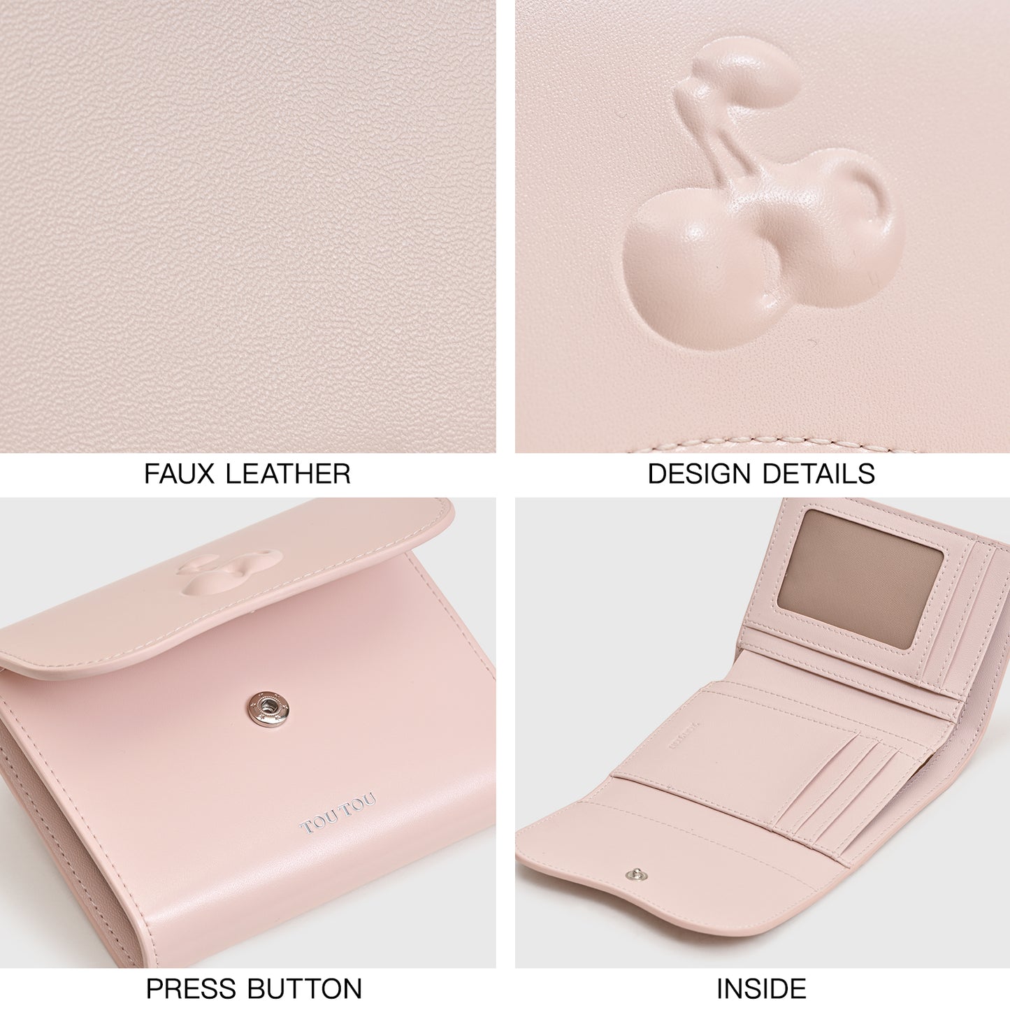 TOUTOU Cherry - Embossed Pink Wallet: A Sweet & Chic Accessory