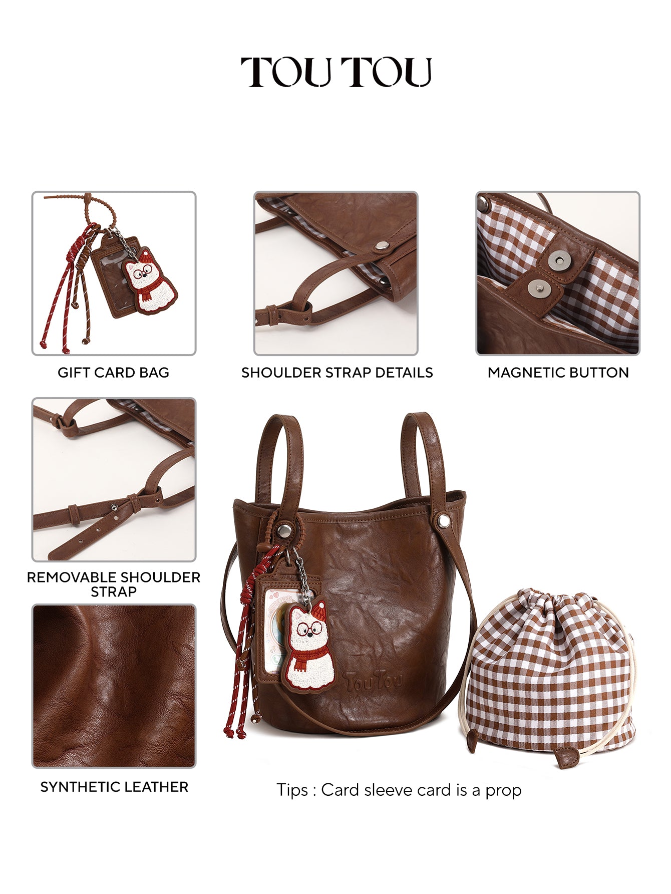TOUTOU Vintage - Style Bucket Bag with Cute Cat Pendant: Chic & Playful