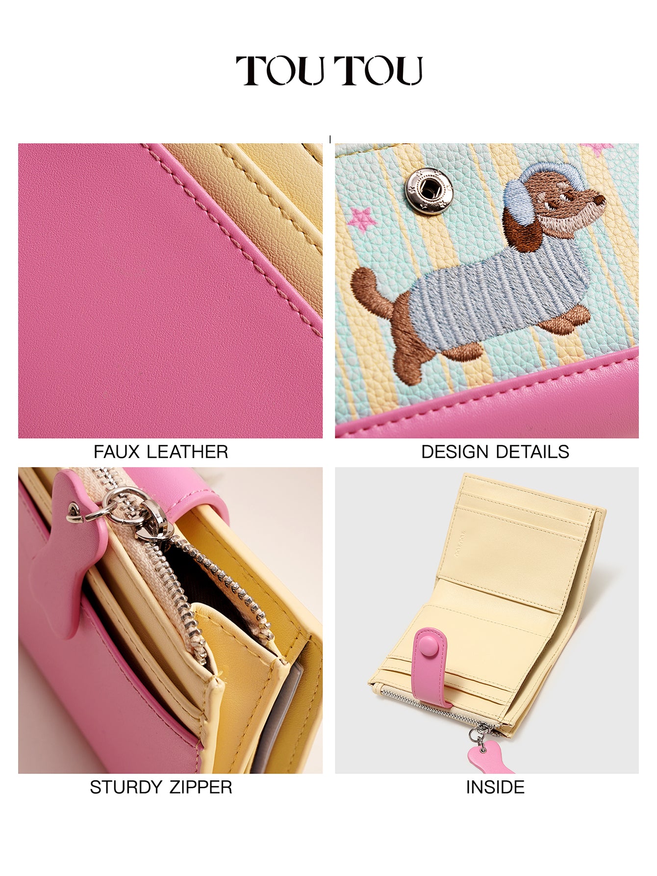 TOUTOU Cartoon Puppy Short Wallet: Cute Embroidery & Compact Design