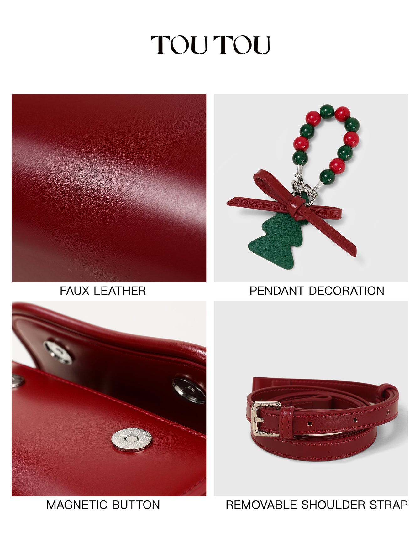 TOUTOU Christmas Tree Decor Faux Leather Handbag - Mini Top Handle & Crossbody Bag for Women