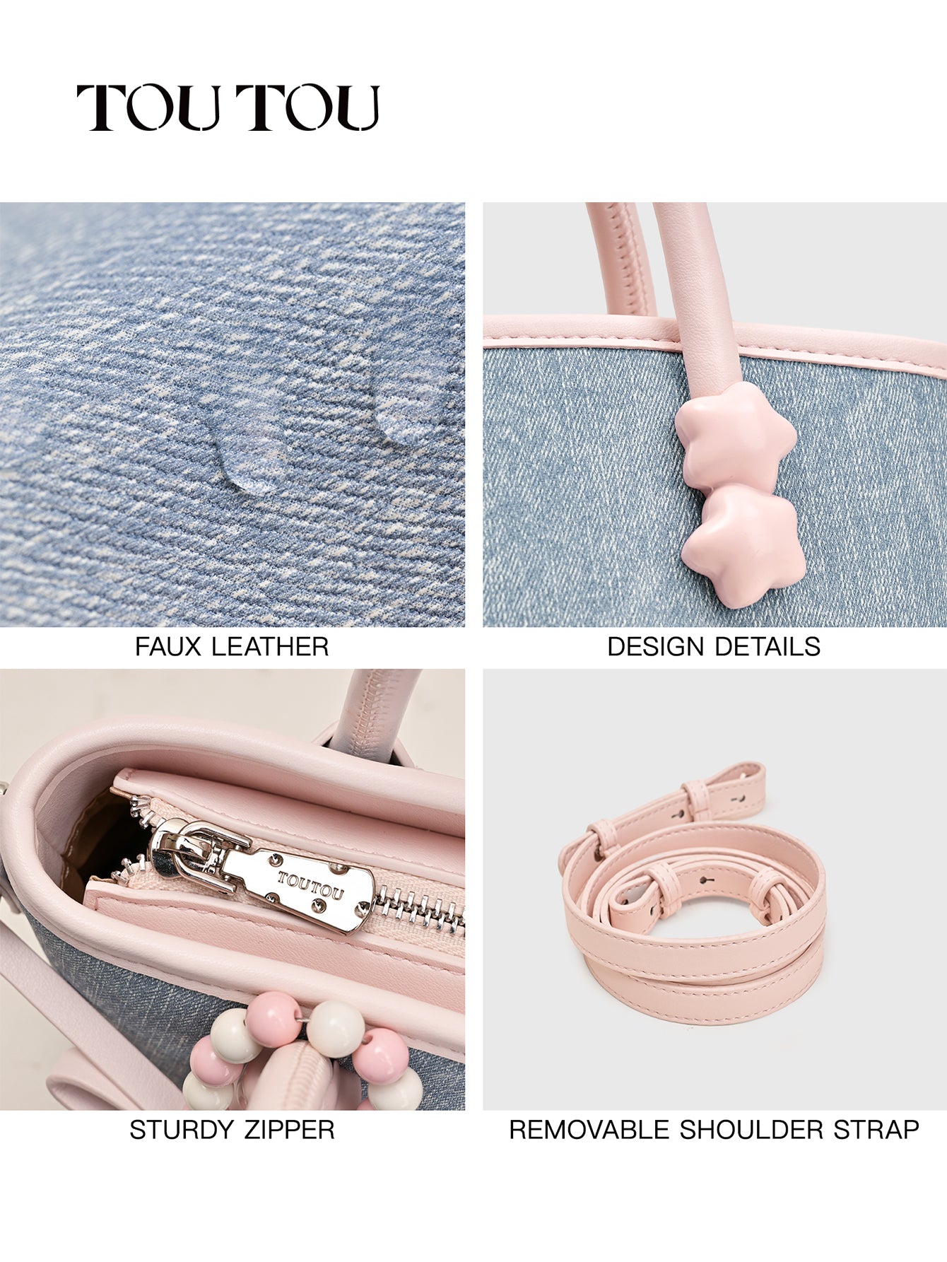 TOUTOU Denim & Pink Tote Bag: Your Sweet, Stylish Sidekick