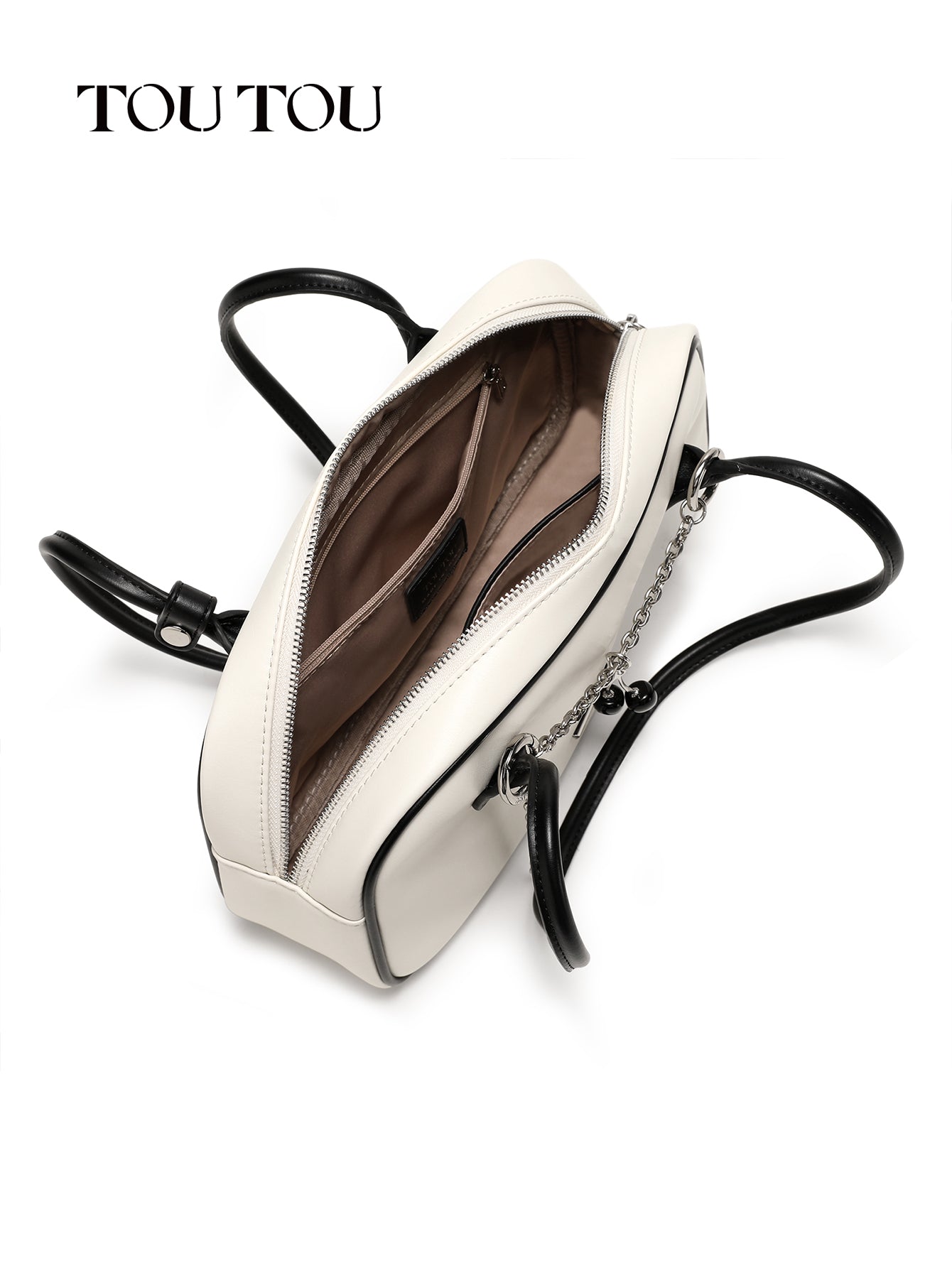 TOUTOU White Shoulder Bag: Cherry Chain Detail & Retro Charm