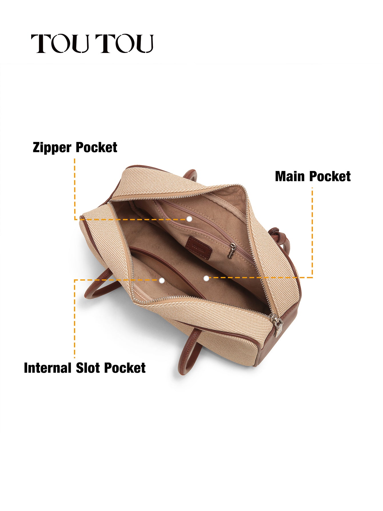 TOUTOU Beige & Brown Shoulder Bag with Cute Toast Plush Pendant: Casual - Chic Daily Bag