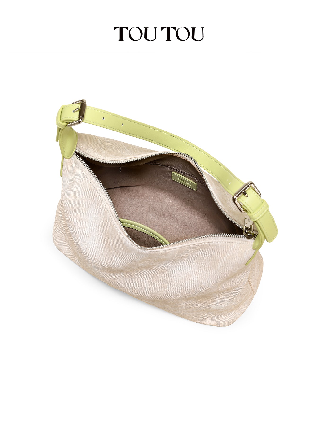 TOUTOU Beige Hobo Bag: Cute Fruit Pendant & Adjustable Strap
