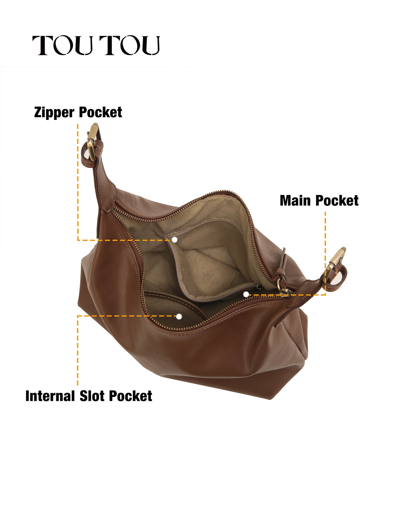 TOUTOU Brown Hobo Bag: Plush Fruit Pendant & Versatile Styling