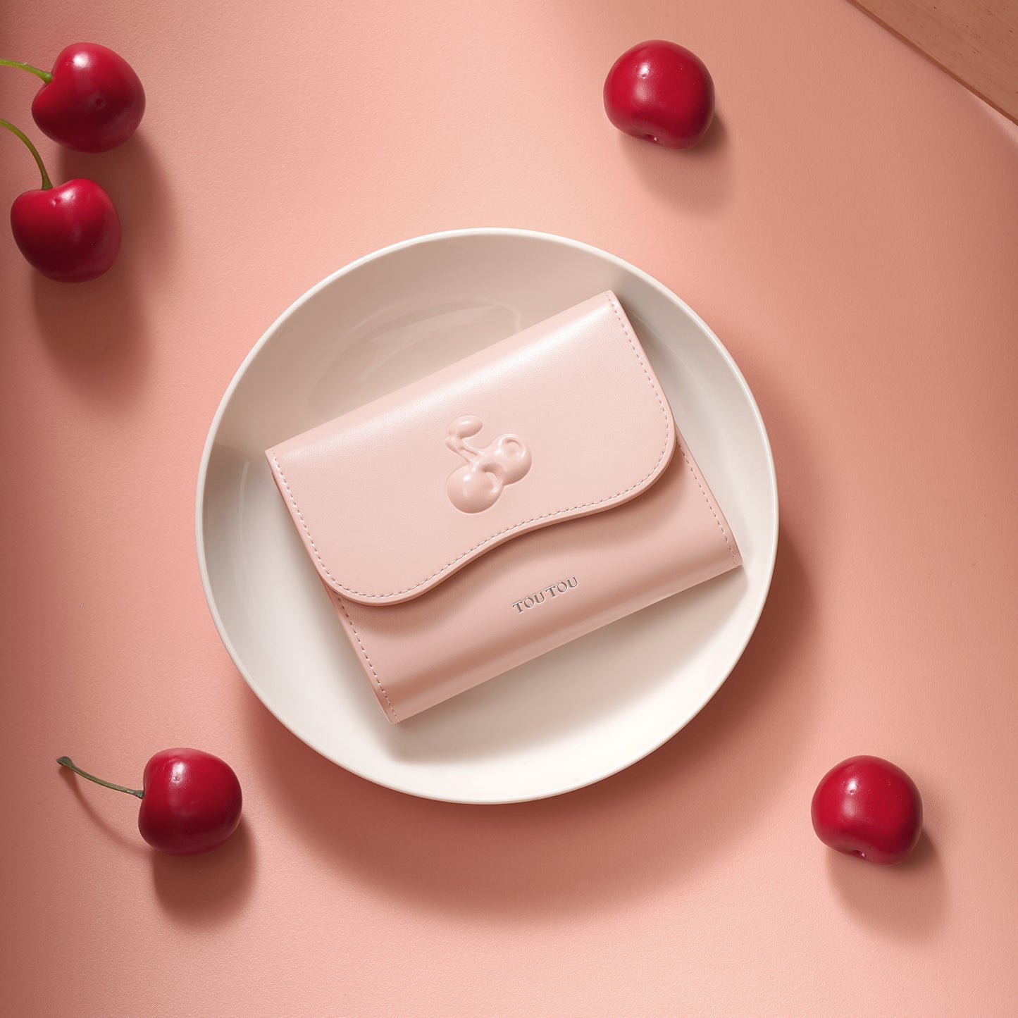 TOUTOU Cherry - Embossed Pink Wallet: A Sweet & Chic Accessory