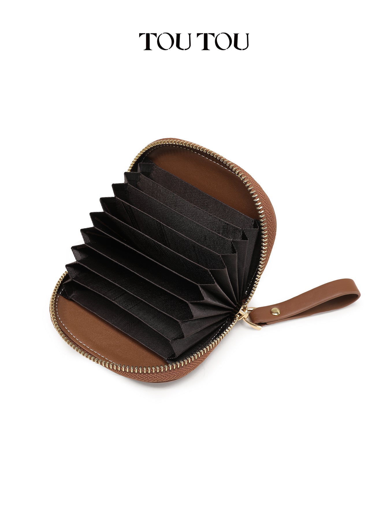 TOUTOU Brown Two - Layer Cowhide Card Holder: Compact & Stylish Organizer
