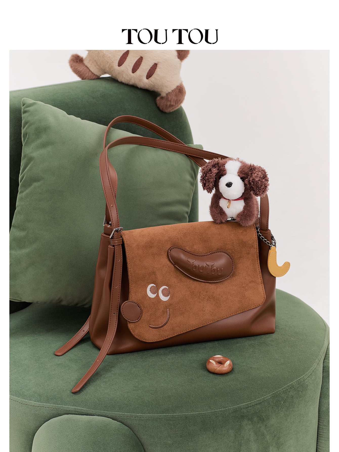 TOUTOU Cute Puppy Crossbody Bag for Women - Adjustable Strap, Microfiber Leather & Suede Shoulder Bag