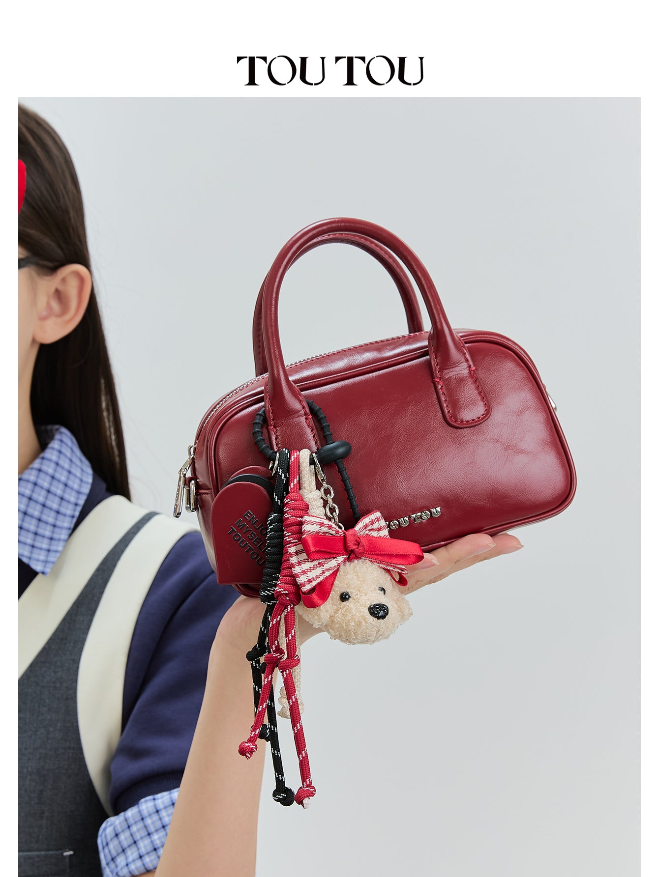 TOUTOU Cute Plush Bear Pendant Handbag - Microfiber Leather Crossbody Bag with Multiple Pockets