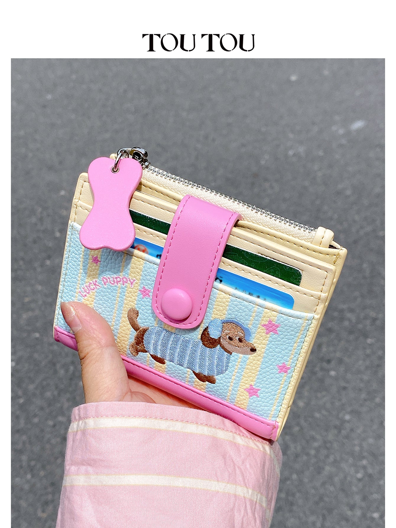TOUTOU Cartoon Puppy Short Wallet: Cute Embroidery & Compact Design
