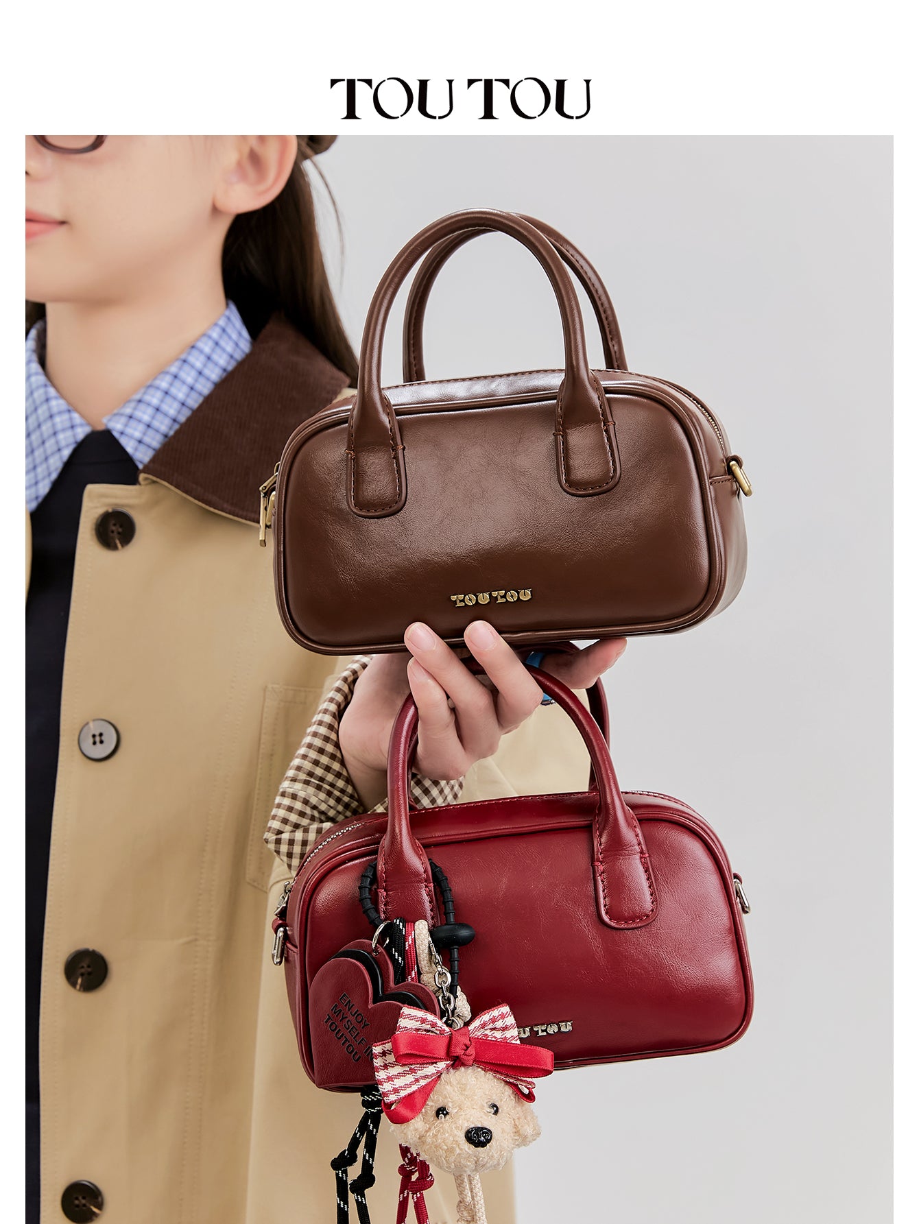 TOUTOU Cute Plush Bear Pendant Handbag - Microfiber Leather Crossbody Bag with Multiple Pockets