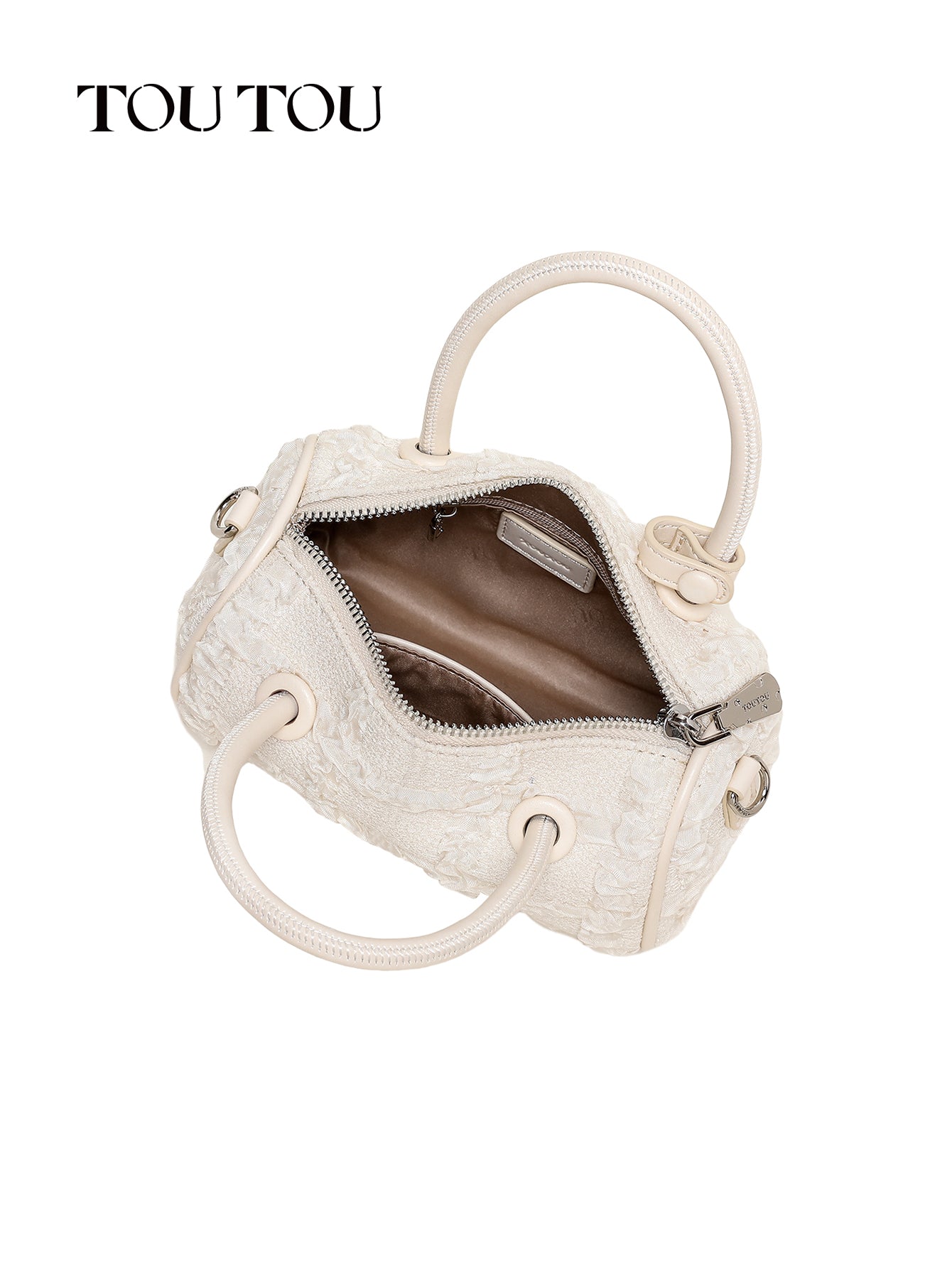 TOUTOU Mini White Barrel Bag: Lace - Trimmed & Pearl - Accented Elegance