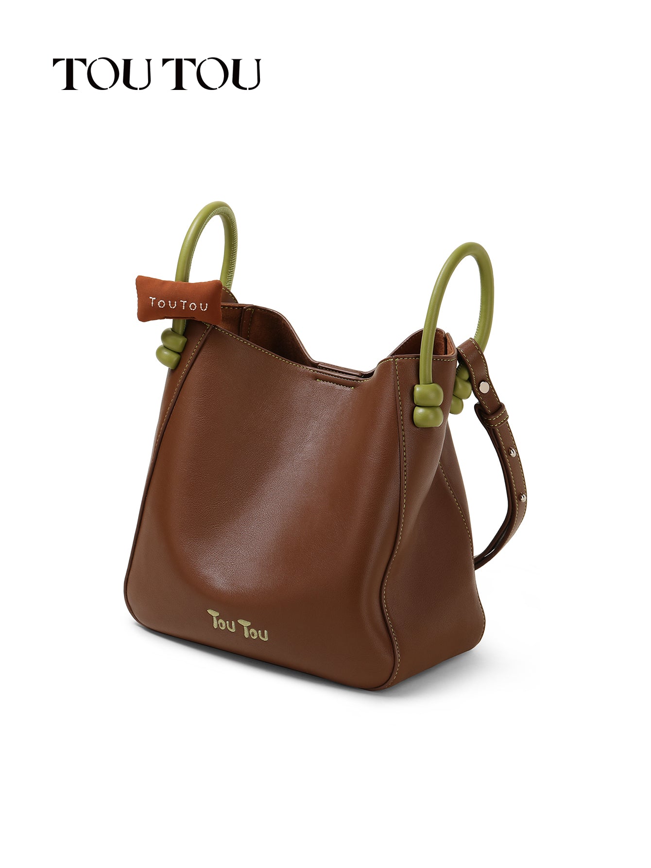 TOUTOU Brown Bucket Bag: Contrast - Color Handles & Versatile Carry