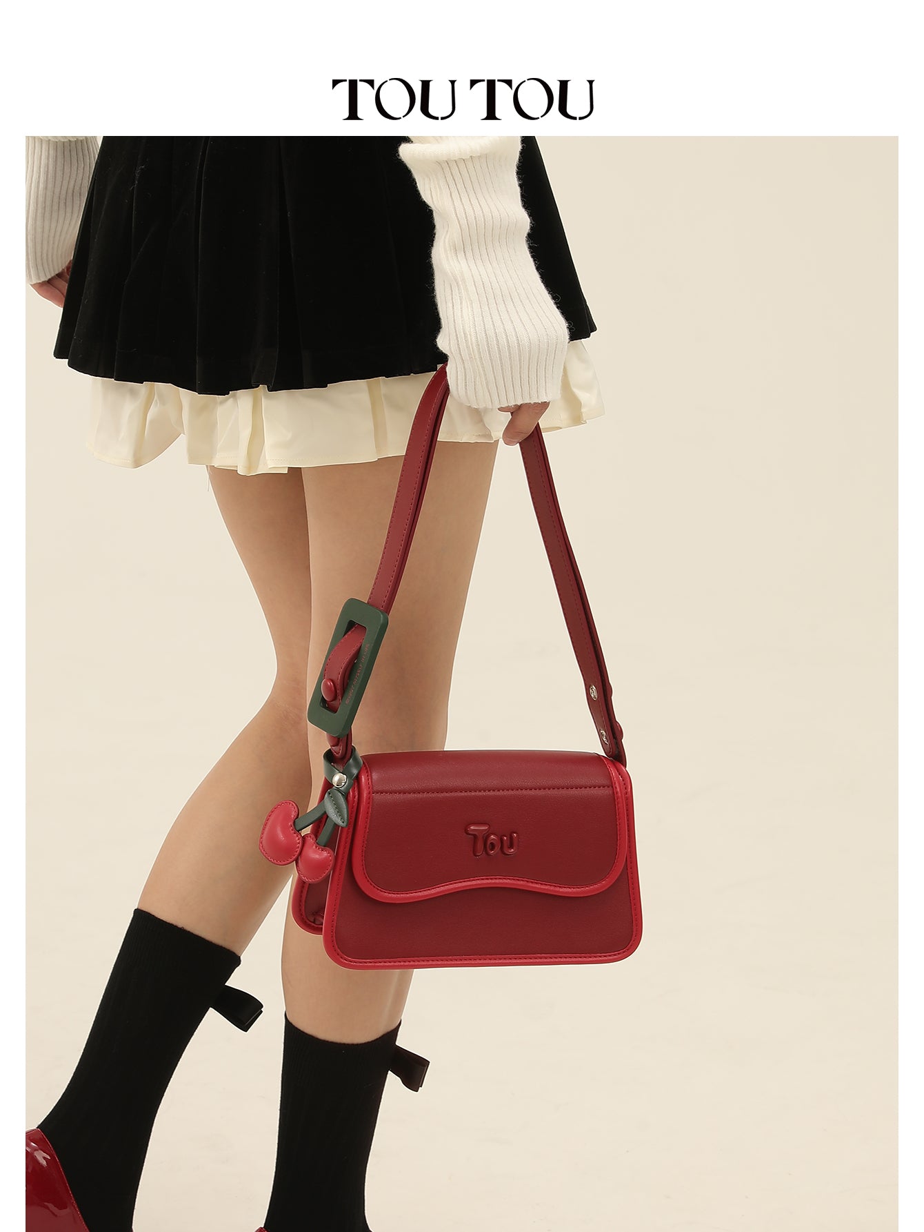 TOUTOU Red Cherry Decor Shoulder Bag: Chic & Playful Design