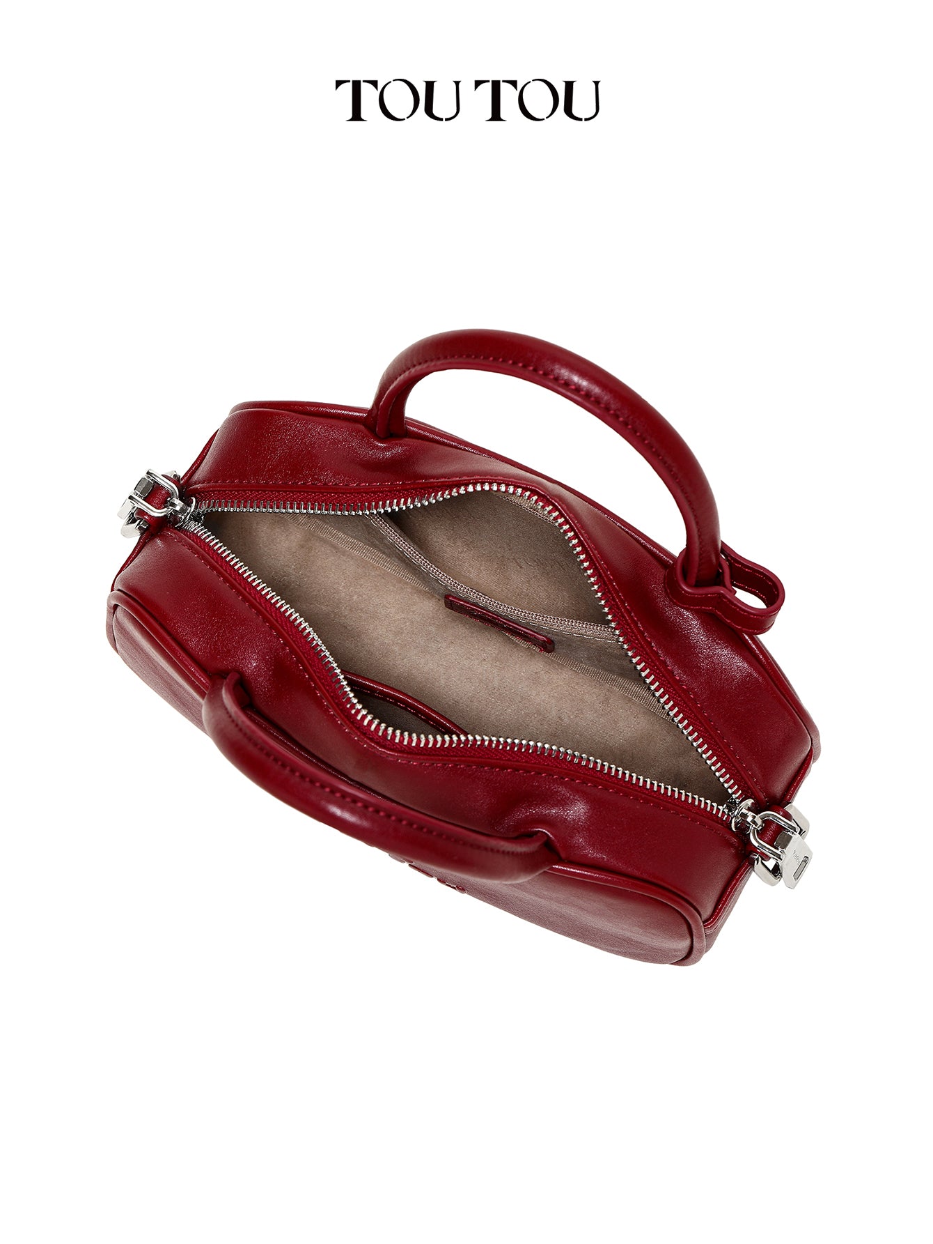 TOUTOU Mini Red Bowling Bag with Plush Pendant: Cute & Compact Daily Essential