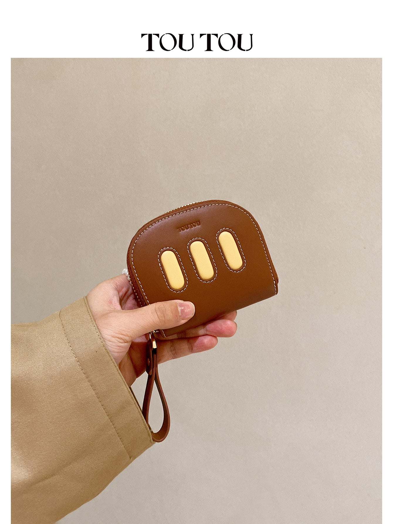 TOUTOU Brown Two - Layer Cowhide Card Holder: Compact & Stylish Organizer
