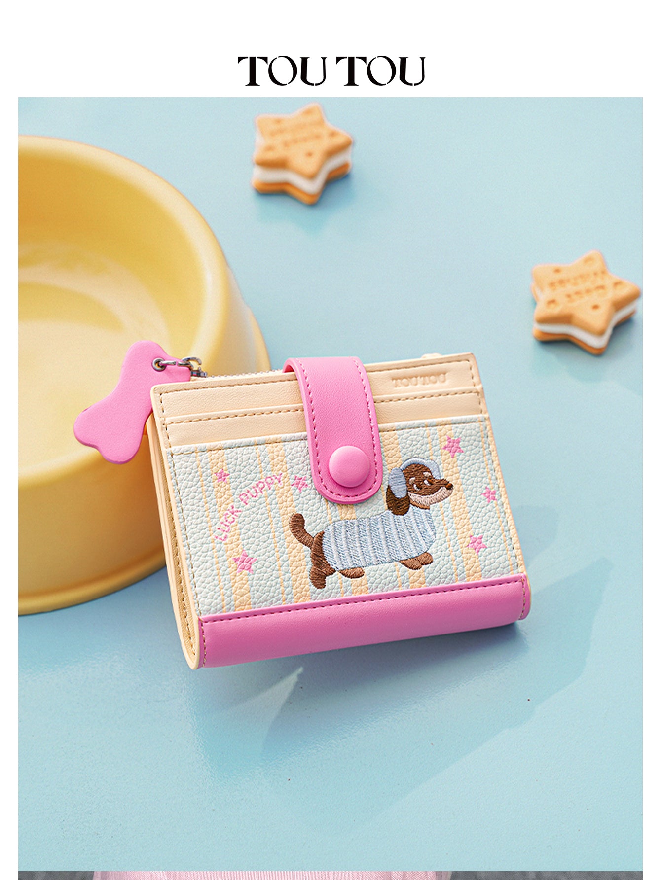 TOUTOU Cartoon Puppy Short Wallet: Cute Embroidery & Compact Design
