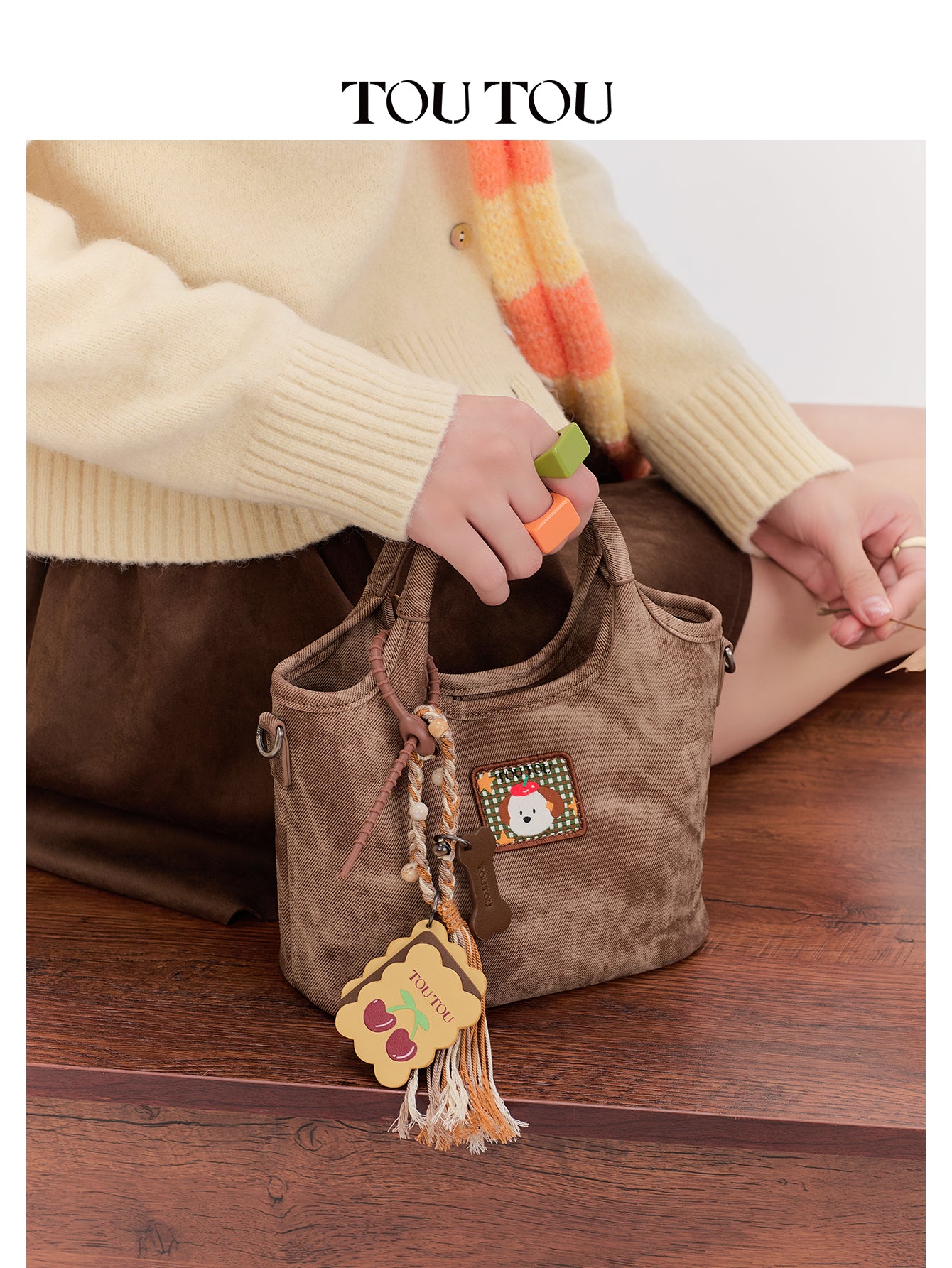 TOUTOU Cute Cartoon Dog Mini Tote Bag - Microfiber Leather Handbag with Removable Strap