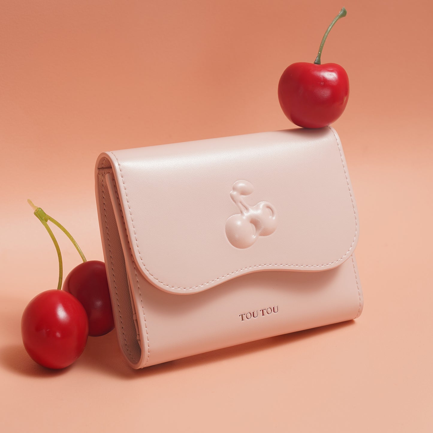 TOUTOU Cherry - Embossed Pink Wallet: A Sweet & Chic Accessory